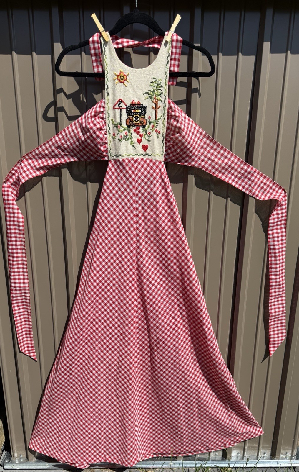 VTG Young Edwardian by Arpeja Red and White Checkered/Gingham Dress Embroidered