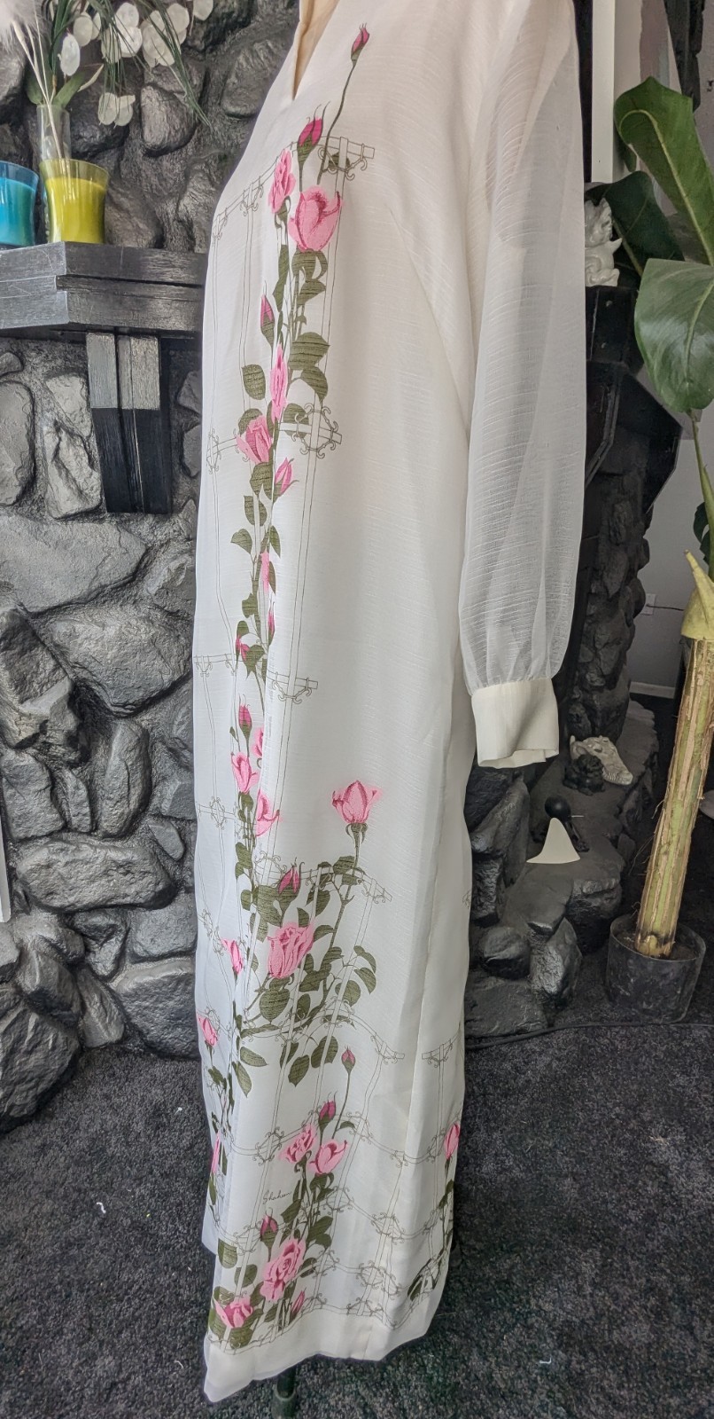 Vtg Alfred Shaheen Calif Hawaii Dress Kaftan Pink Sz 14/L Signed Sheer Sleeves