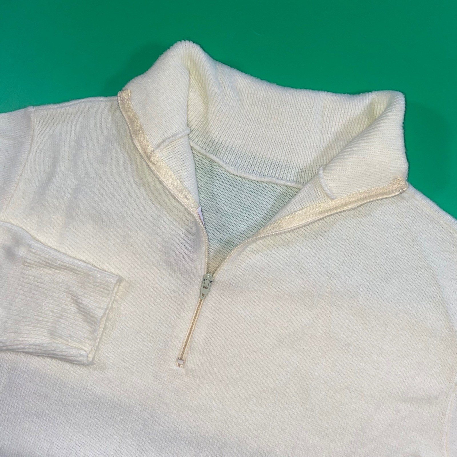Vintage British Vogue Quarter Zip Sweater Top Women&rsquo;s Pullover Ivory