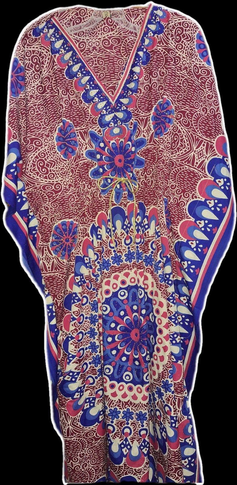 Vintage TRUE ROCK Caftan, Mandala Design W/ Gold Metal Flecks, Free Size!