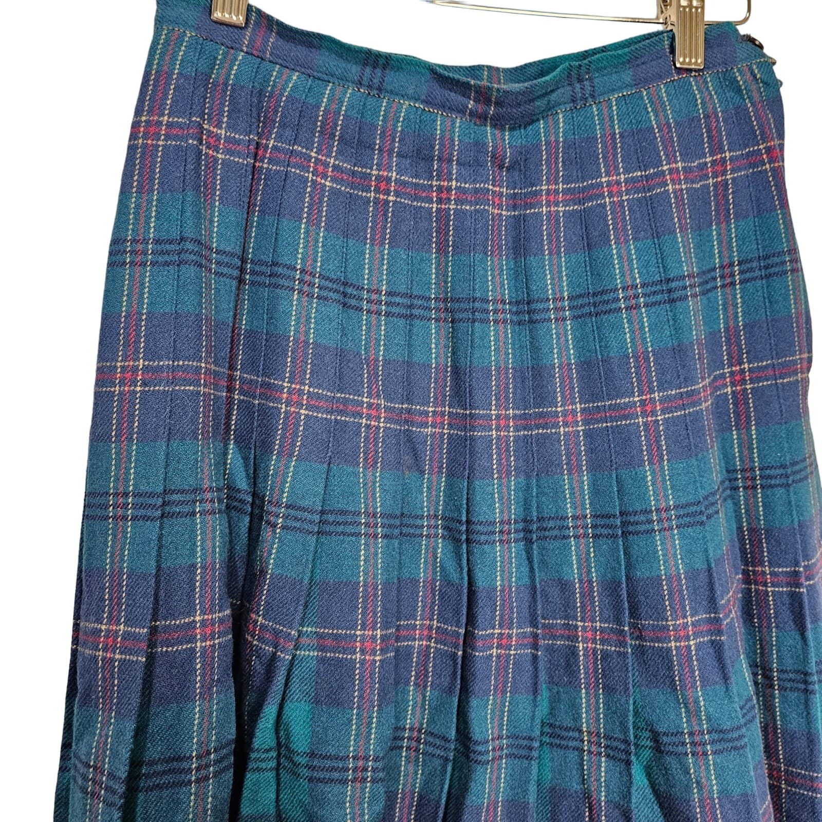 Pendleton Vintage 80s Skirt Womens Small 100% Virgin Wool Blue Plaid A-Line