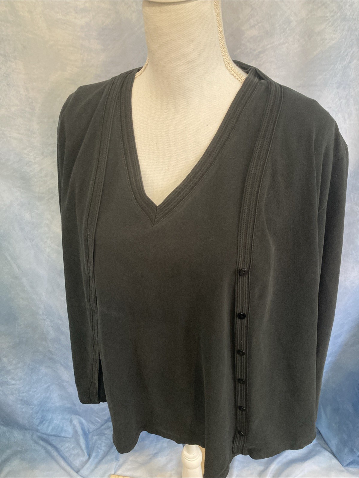 Vtg 90s Y2K Rafaella Woman Black Knit Cardigan Shell Twinset 1X Cotton Stretch