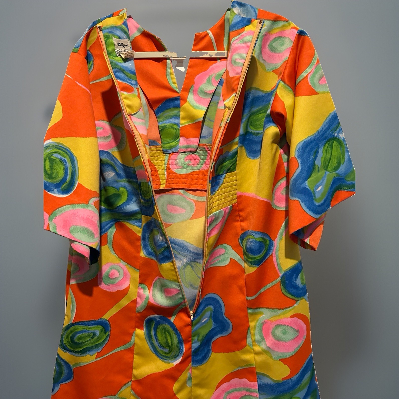 Vintage Tori Richard Dress Womens 16 Orange 70s Honolulu Psychadelic Swirl Maxi