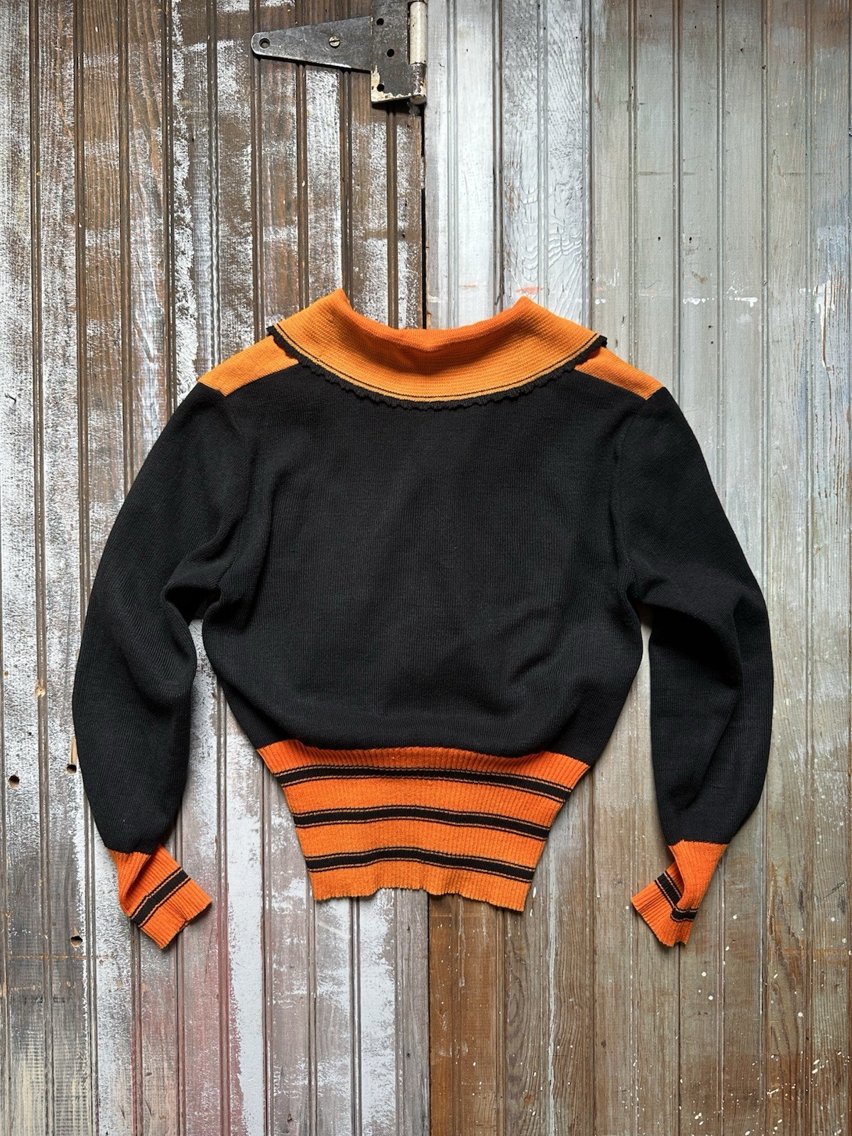 vintage 30s two tone black & orange striped sun faded ski sweater s/m