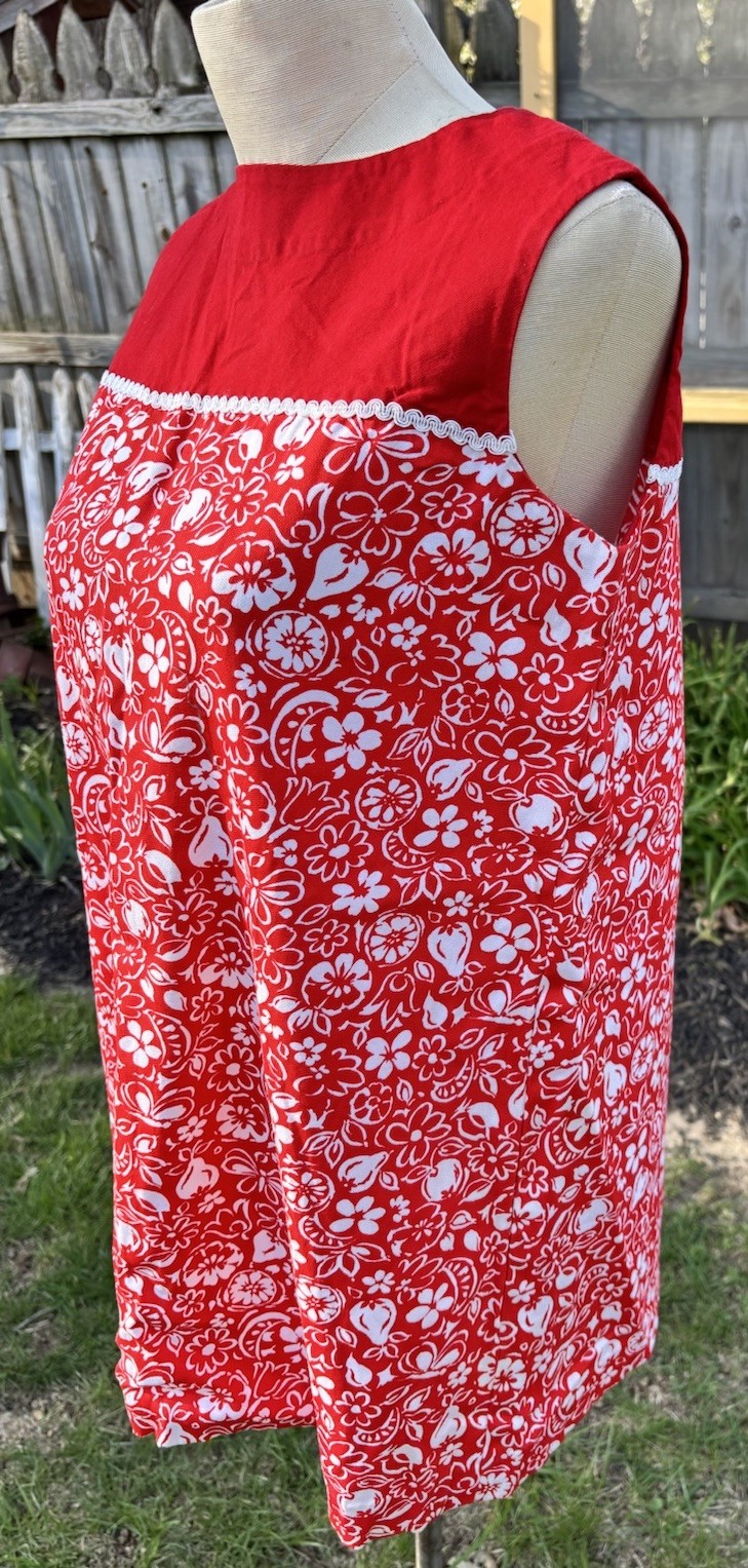 VTG Mod 60s Go Go Red Mini Dress Handmade Size XL 36x42x44&Prime; Floral 30&Prime;L