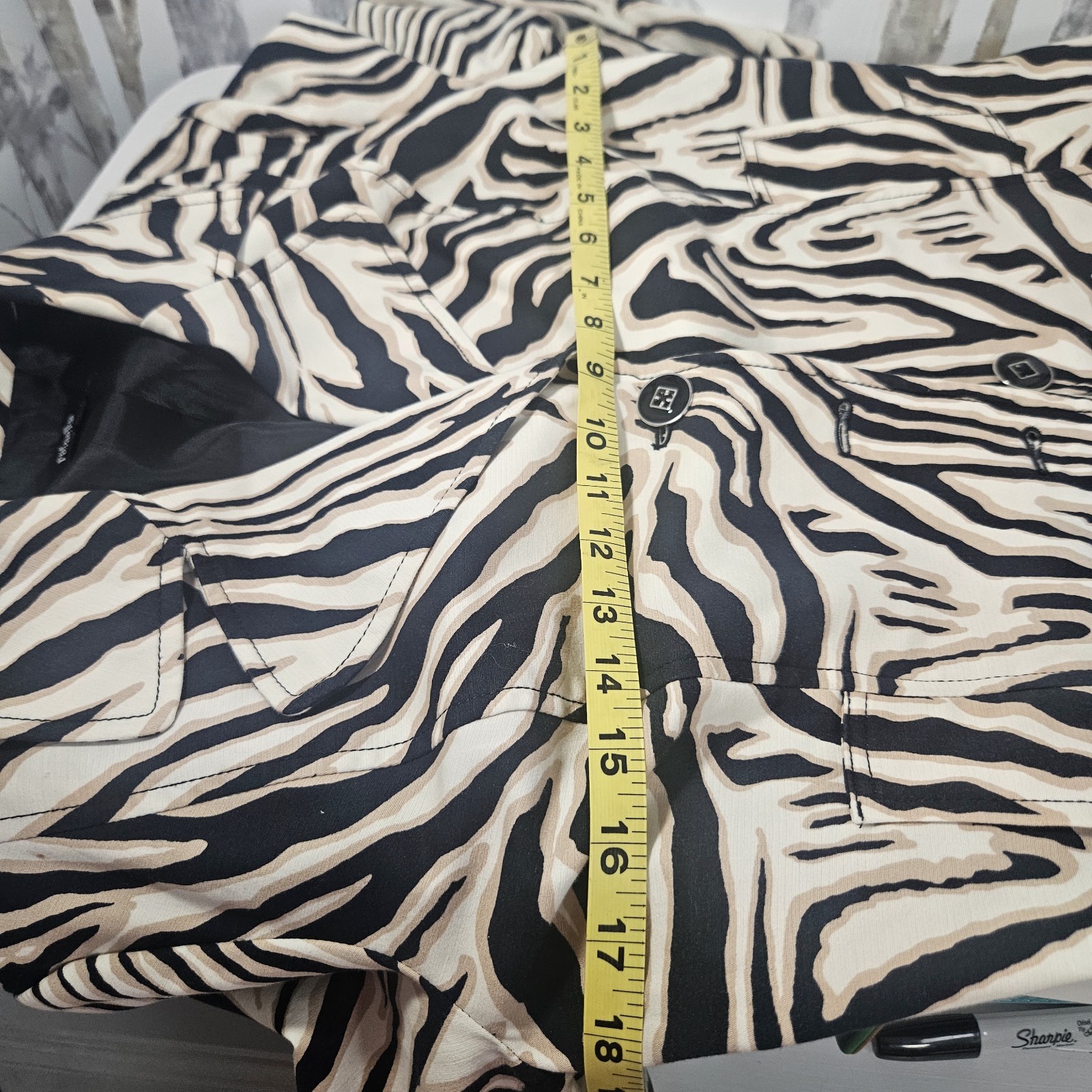 Rafaella Tan/black Zebra Print Button Down Jacket Women&rsquo;s Size M Preppy Art
