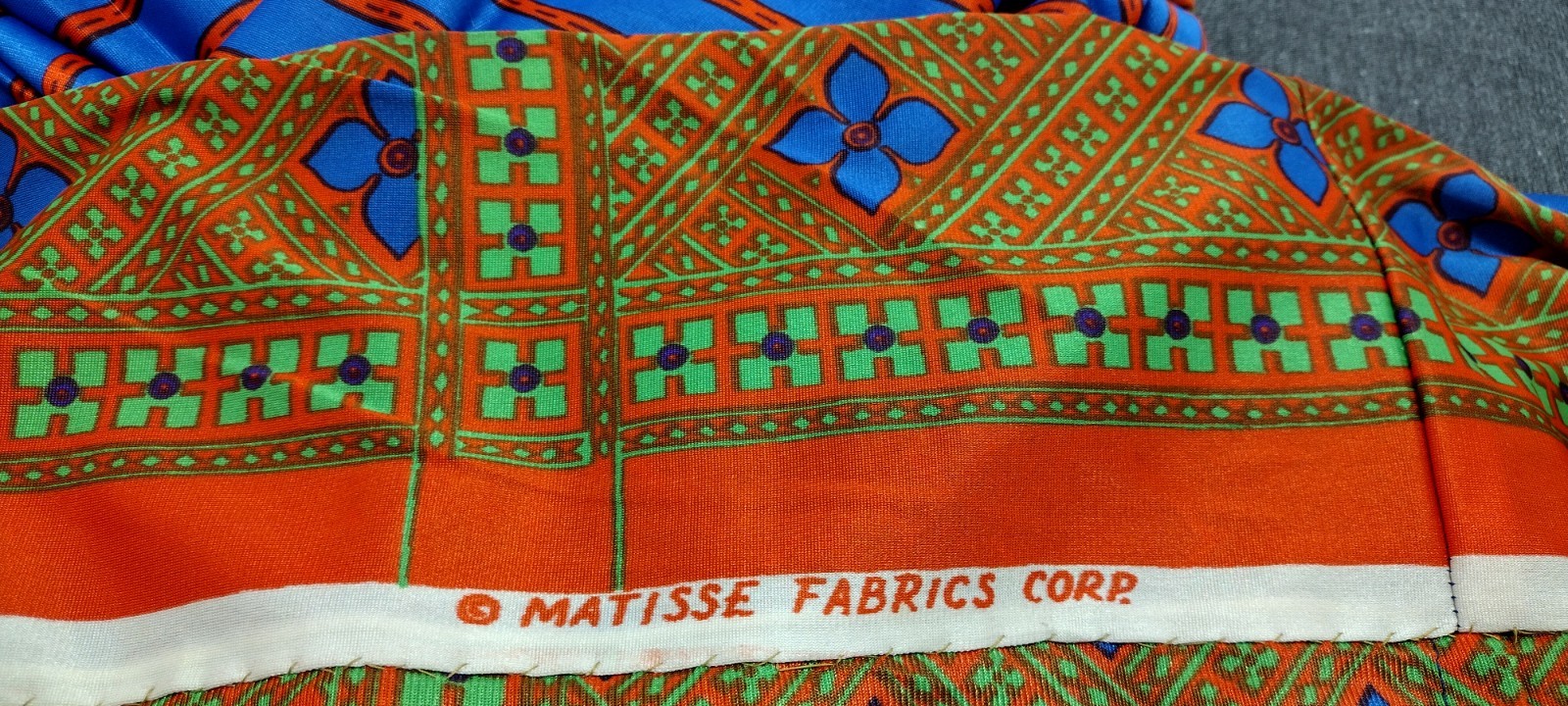60S 70s Geometric Maxi Dress Blue Multicolor Designer SAKS Leonard Tuttman Small