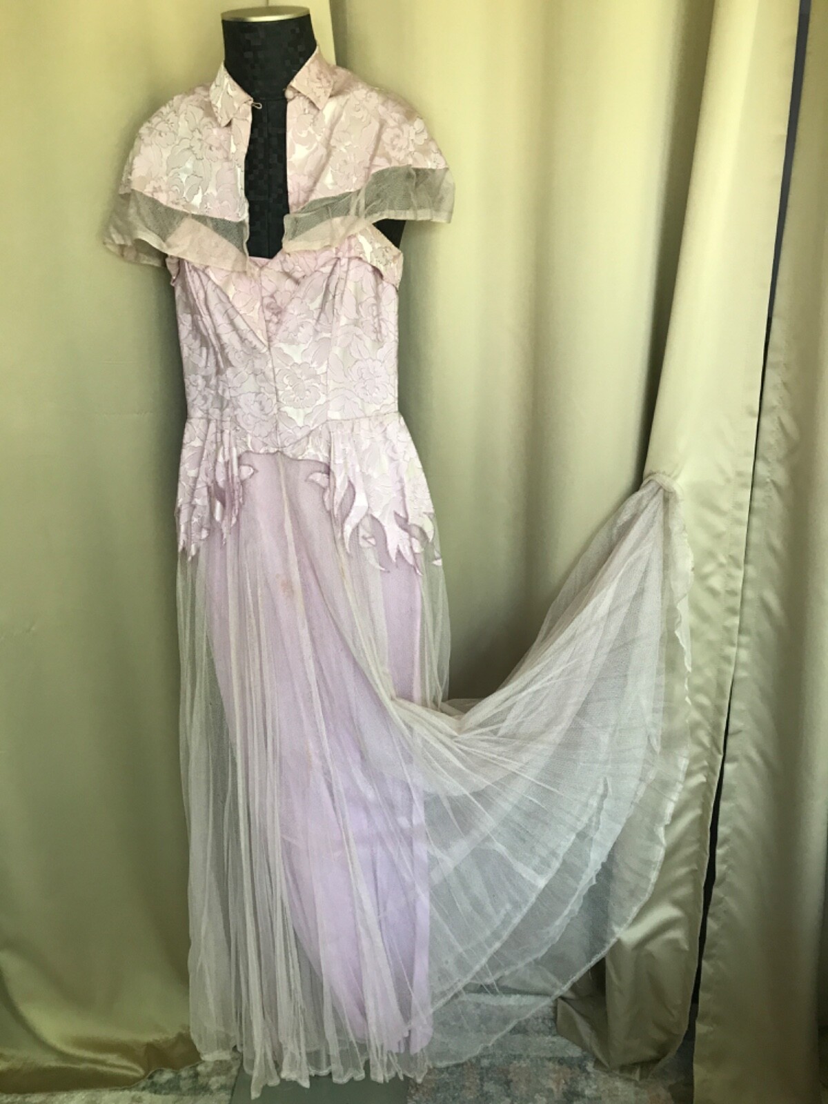 1920’s dusty rose satin with Bolero Ball gown with tags and 2 sets of crinoline