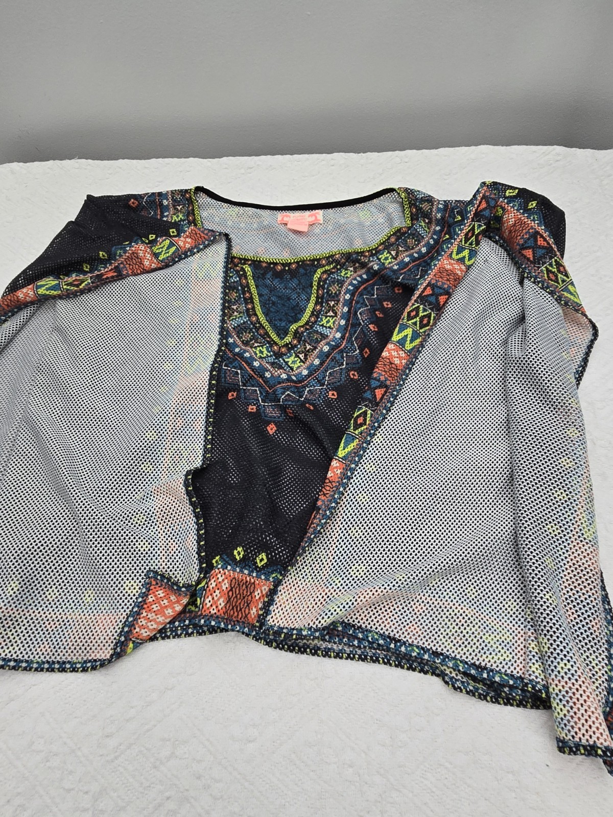 VTG 70s Indian Pattern Kaftan Sheer Gauze Boho Hippie Top Size Small SNAGS