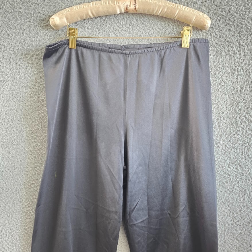 Vintage Nylon Sleepware Pants Medium Black Elastic Waist Lace Hem Grannypants