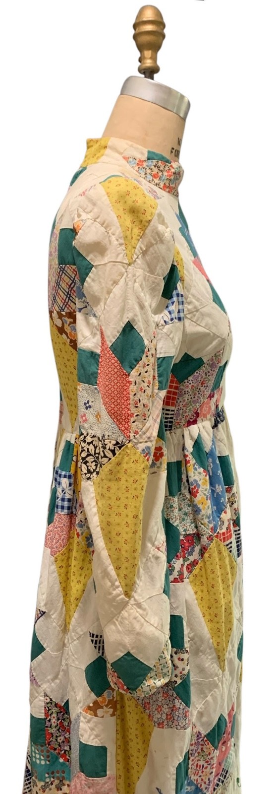 Vintage 70s Women&rsquo;s Antique Quilt American Folk Art LS Dress – Sz S/M – Wedding