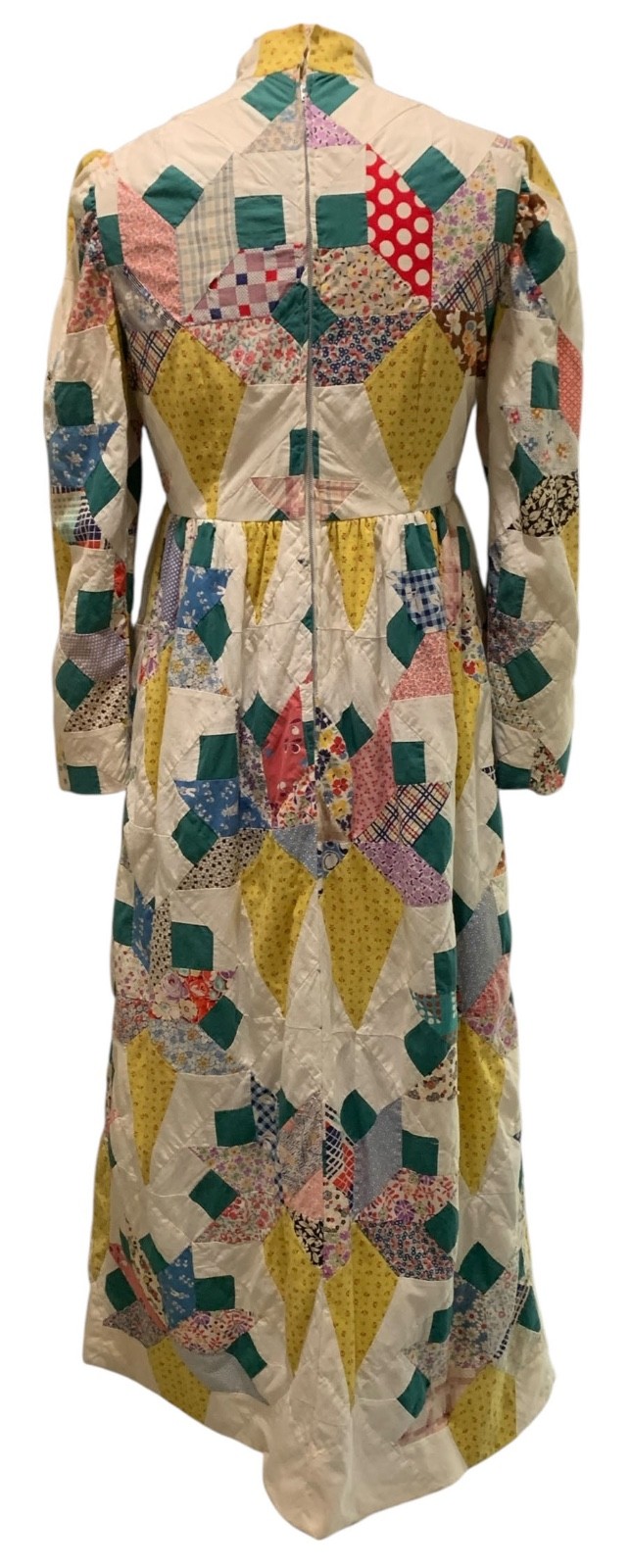 Vintage 70s Women&rsquo;s Antique Quilt American Folk Art LS Dress – Sz S/M – Wedding