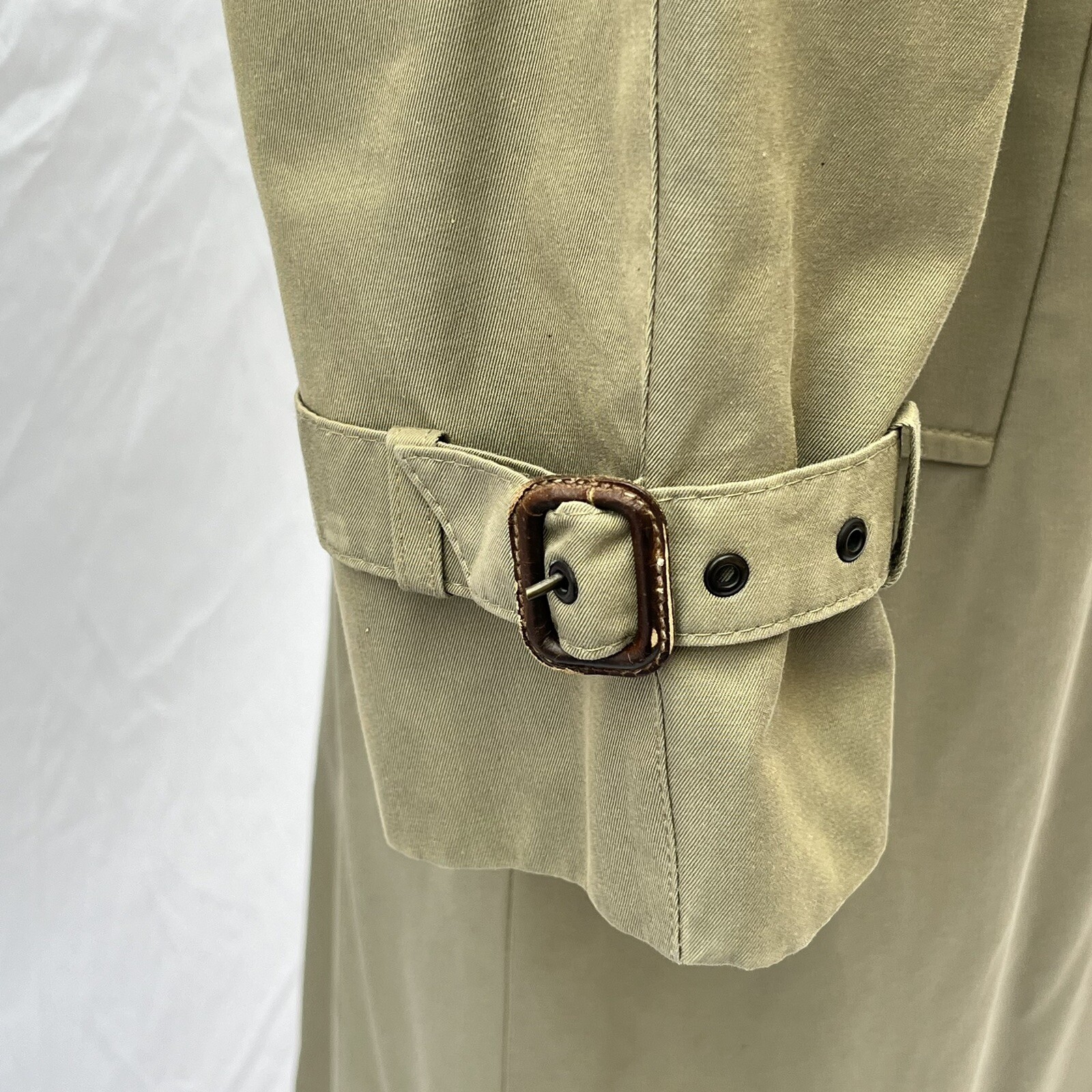 SALKO Austria Wool Cotton Trench Coat Womens 8 EUR38 Khaki Removable Lining Vtg