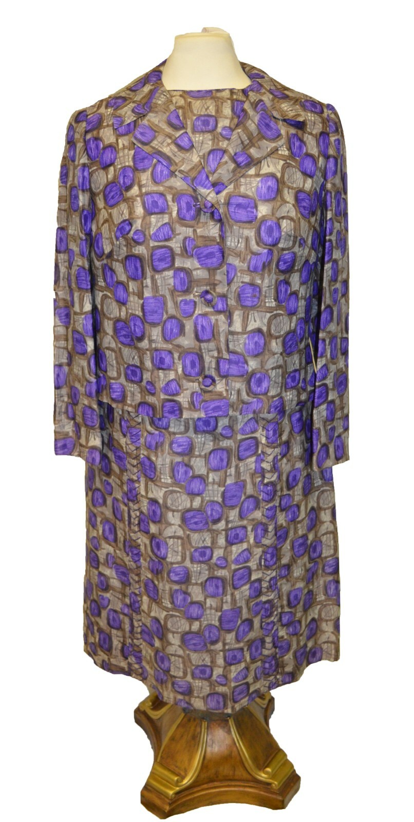 The Best Co., LTD. Vintage 60s Gray Abstract Print Dress and Jacket Set sz 14