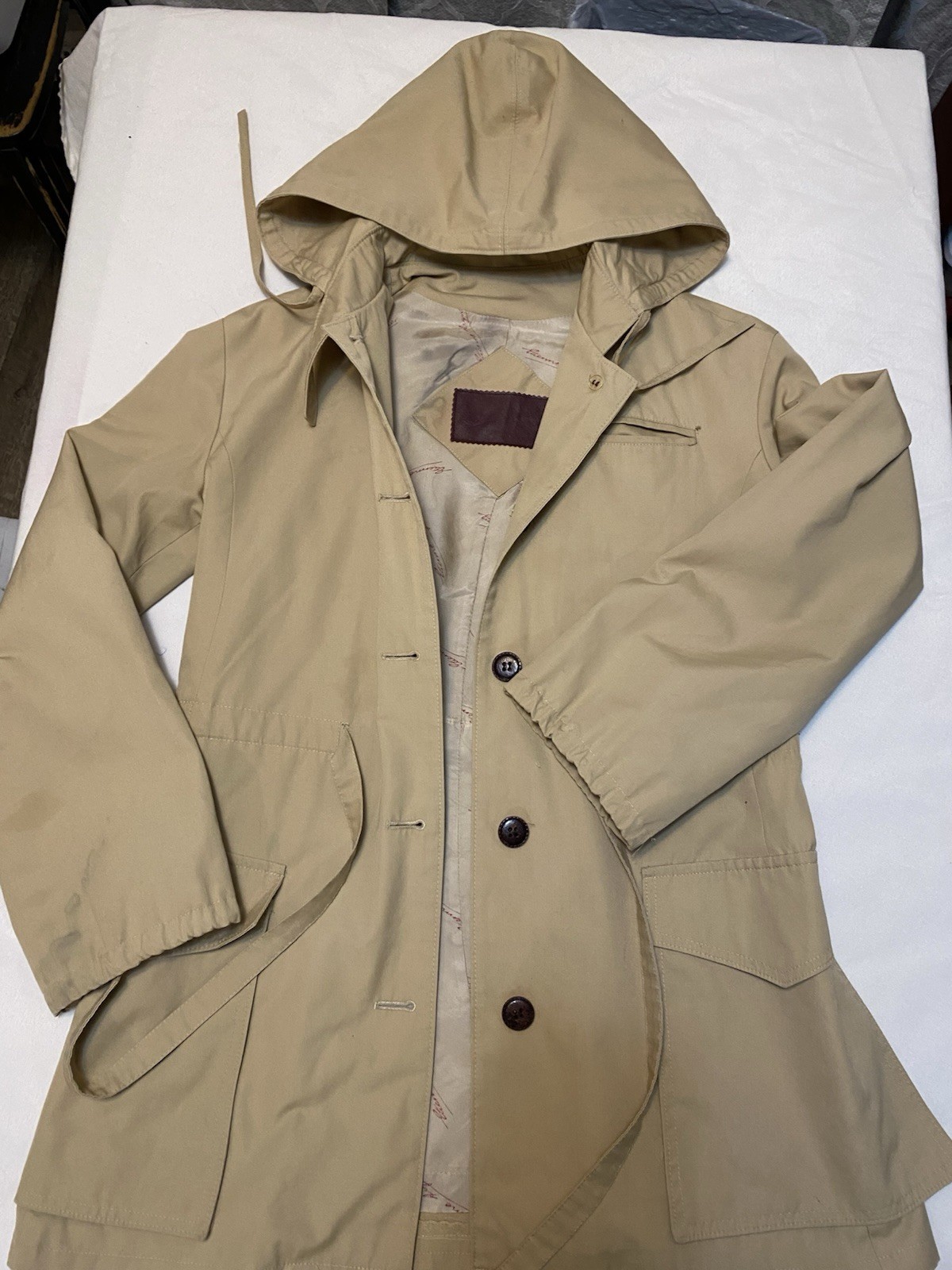 Vintage Eitenne Aigner All Weather Rain Coat With Oversize Hood & Drawstring