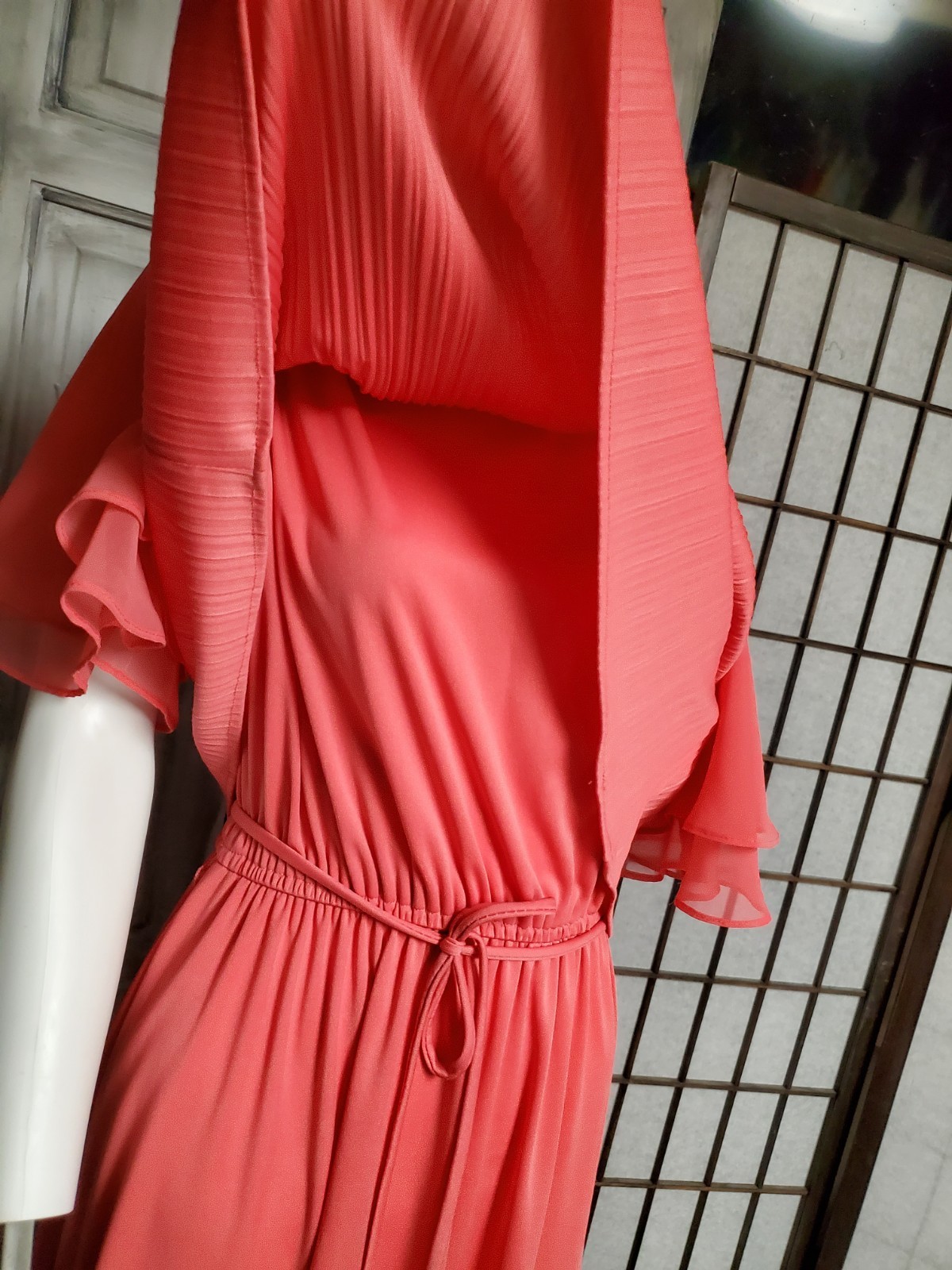 M vtg 70s Jen-Jen New York chiffon Flutter Cape Sleeve Soul Train Disco Dress