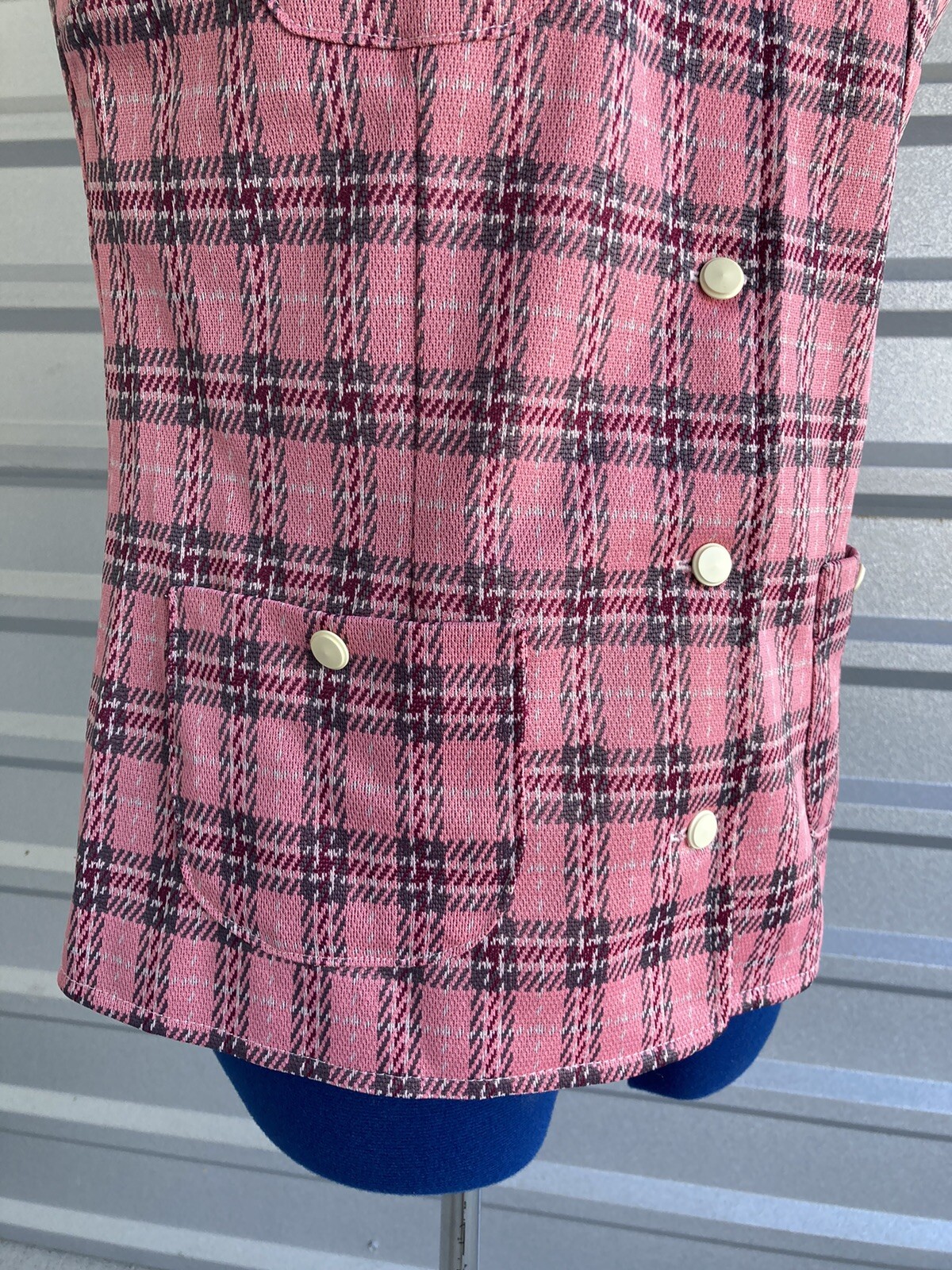 Vintage Pink Plaid Vest Button Down With Pockets 40 Inch Chest Handmade