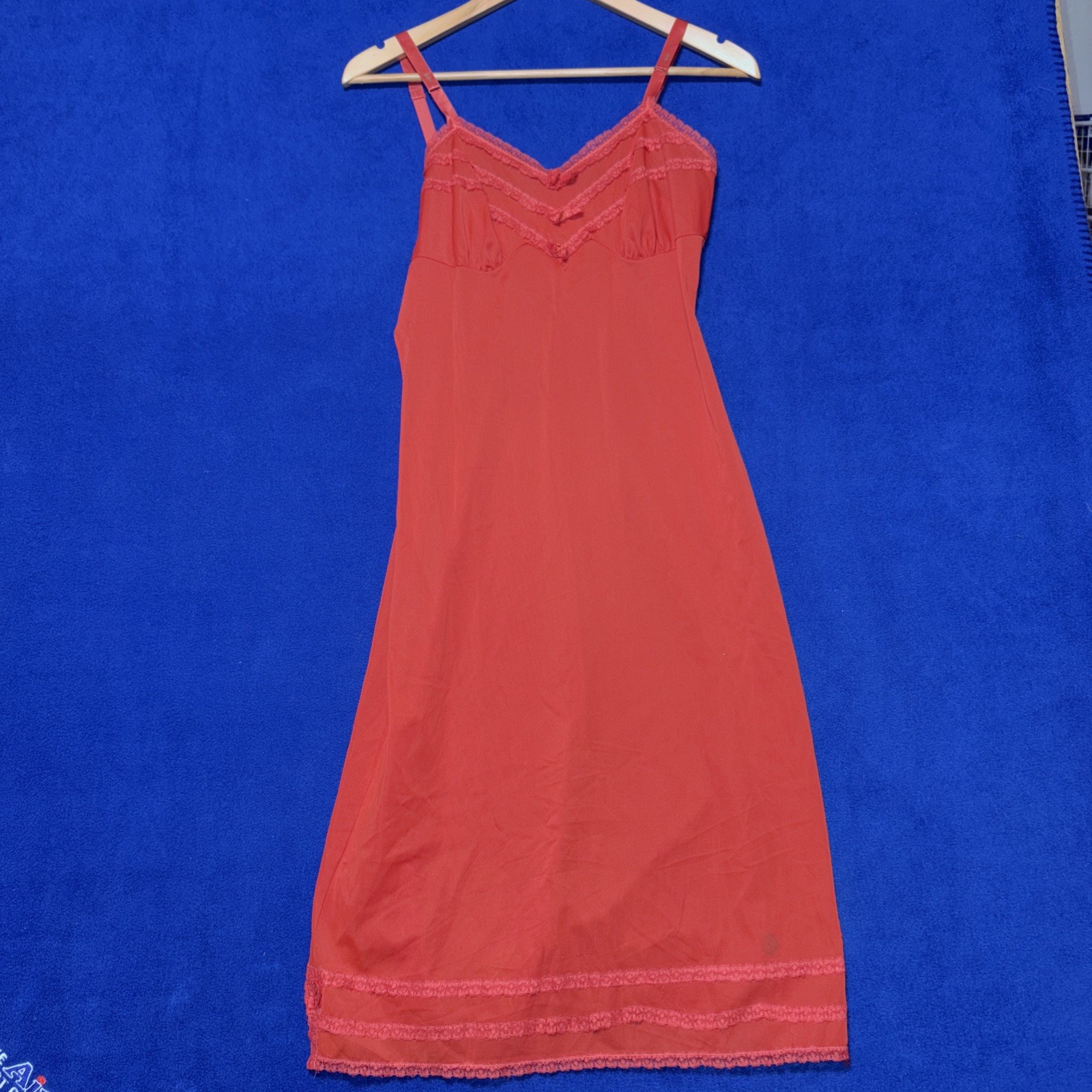 Strutwear Vintage 1950’s Red Nylon Slip Dress Lace Small 34