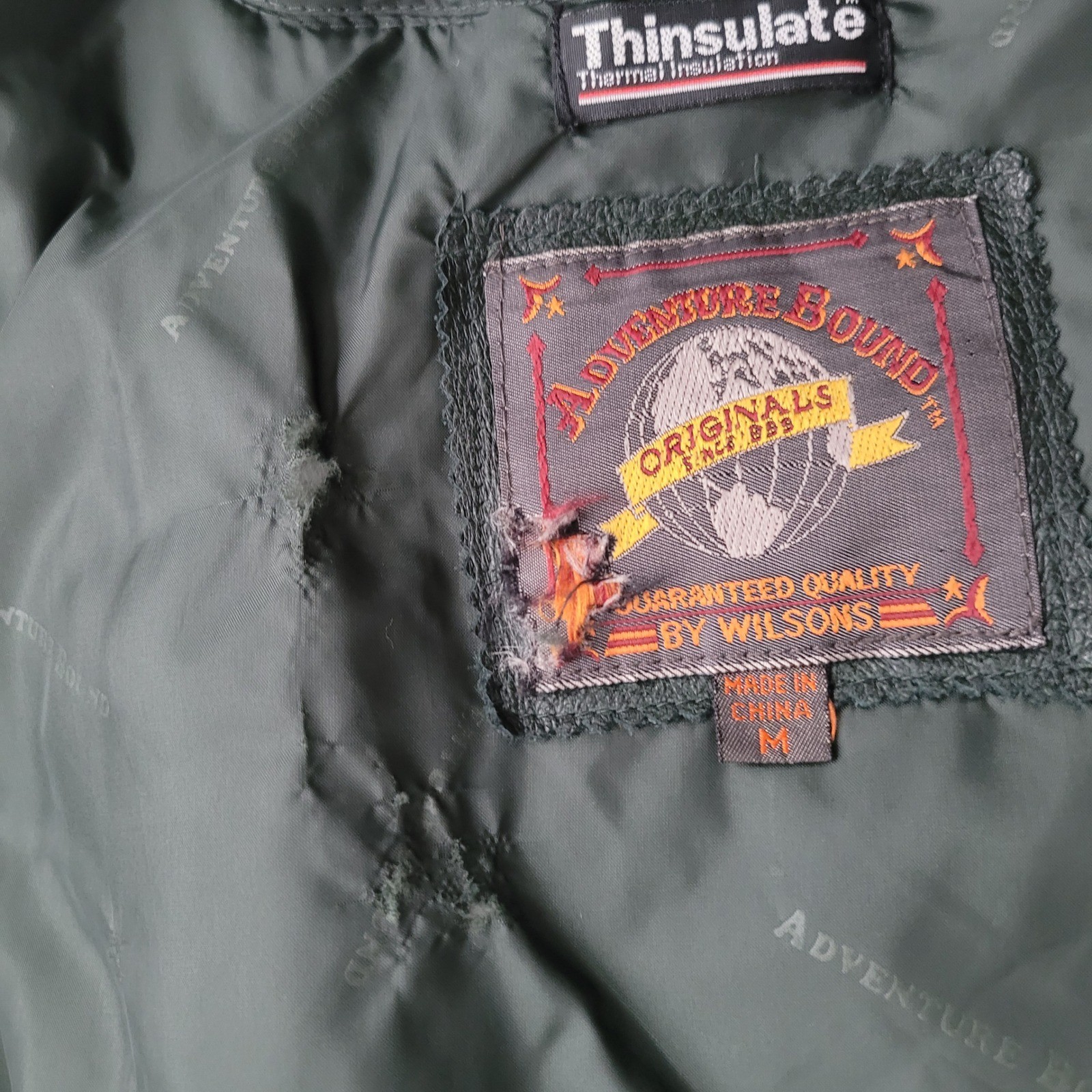 Vintage Adventure Bound Wilson&rsquo;s dark green leather bomber jacket thinsulate