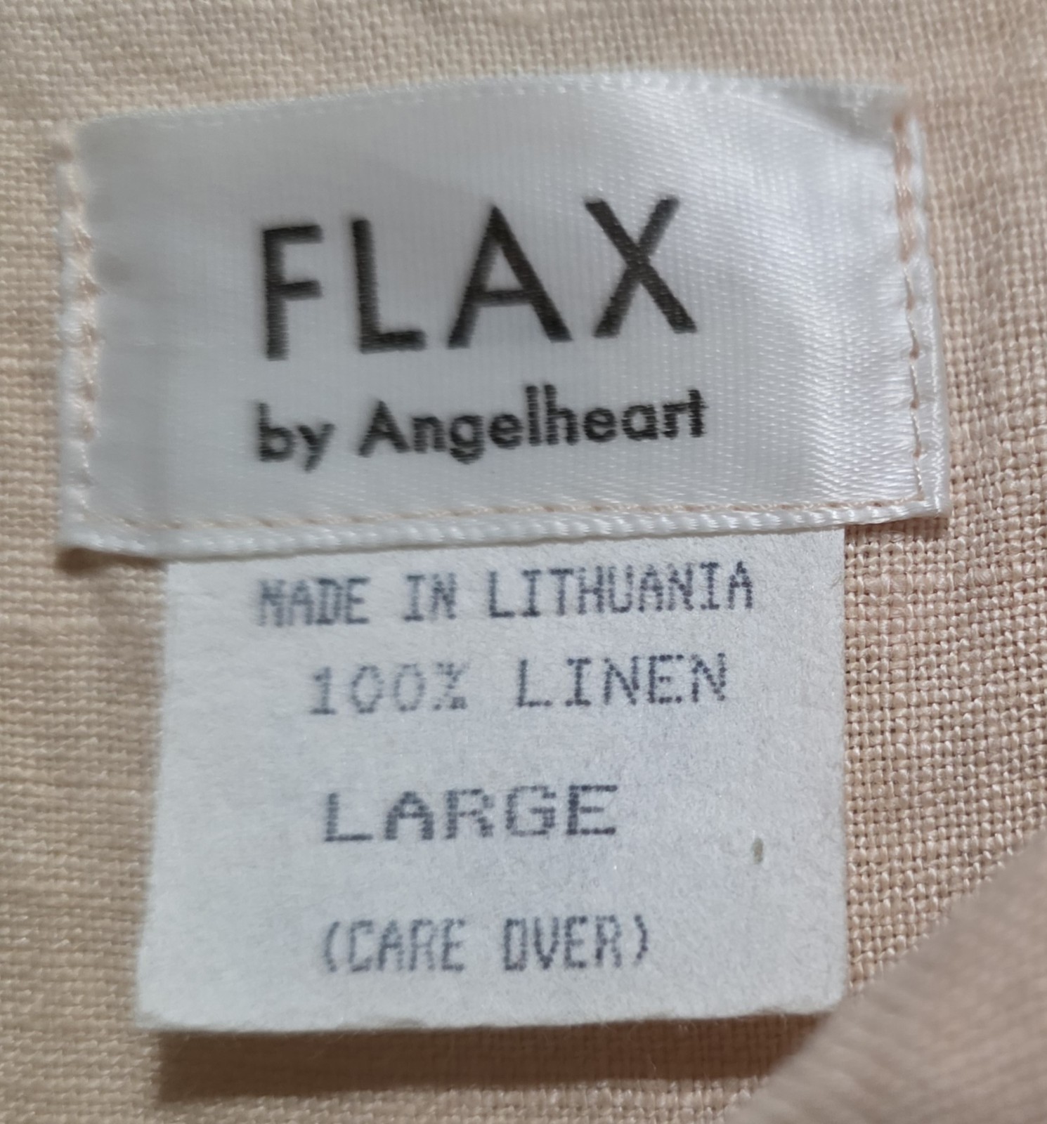 Vtg Flax by Angelheart L Dress Long Tan Linen Drop Waist Short Sl Lagenlook &rsquo;90s