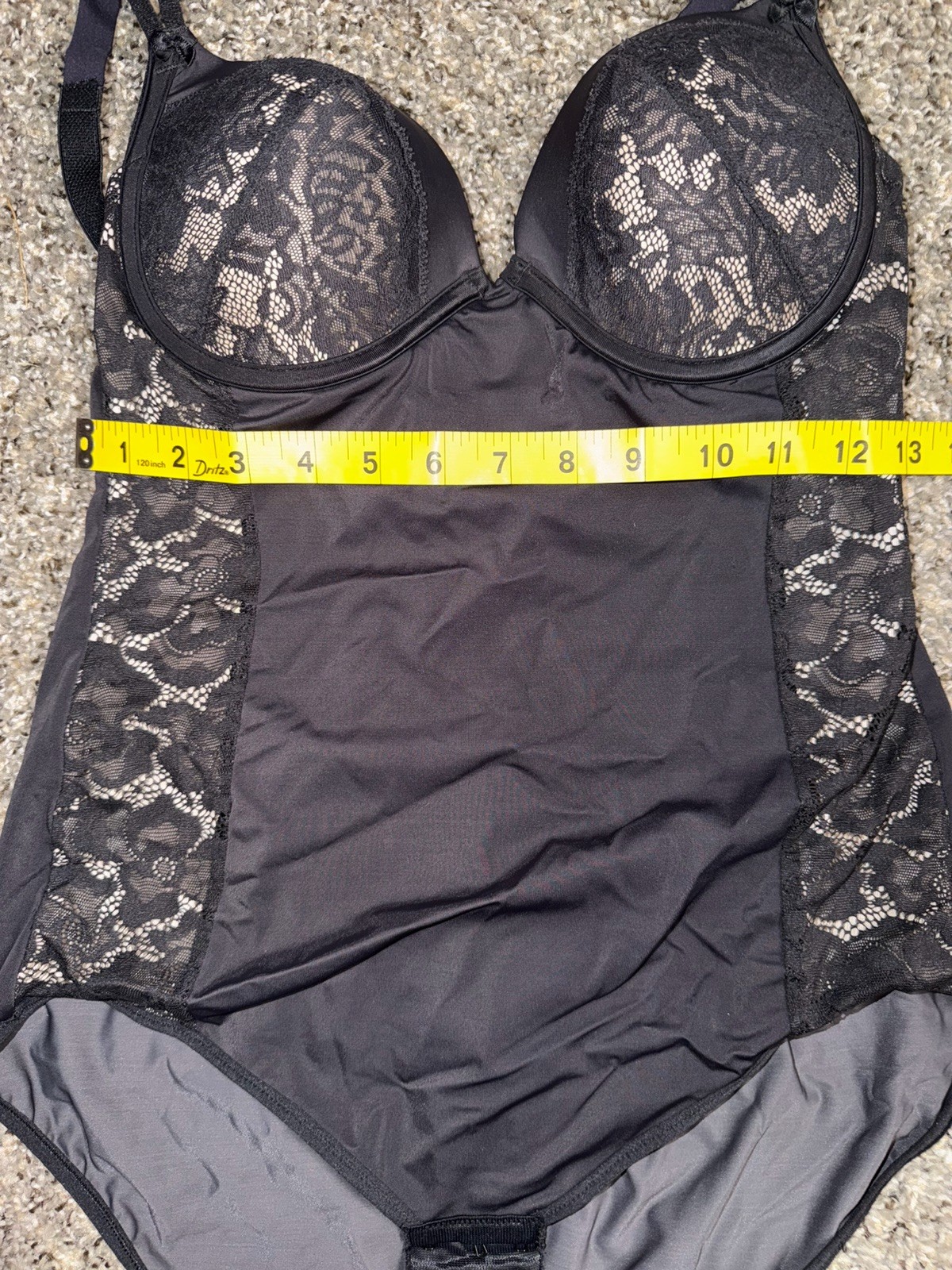 Maidenform Shaping Bodysuit Black Lace Built-In Bra Firm Control Women’s 38B