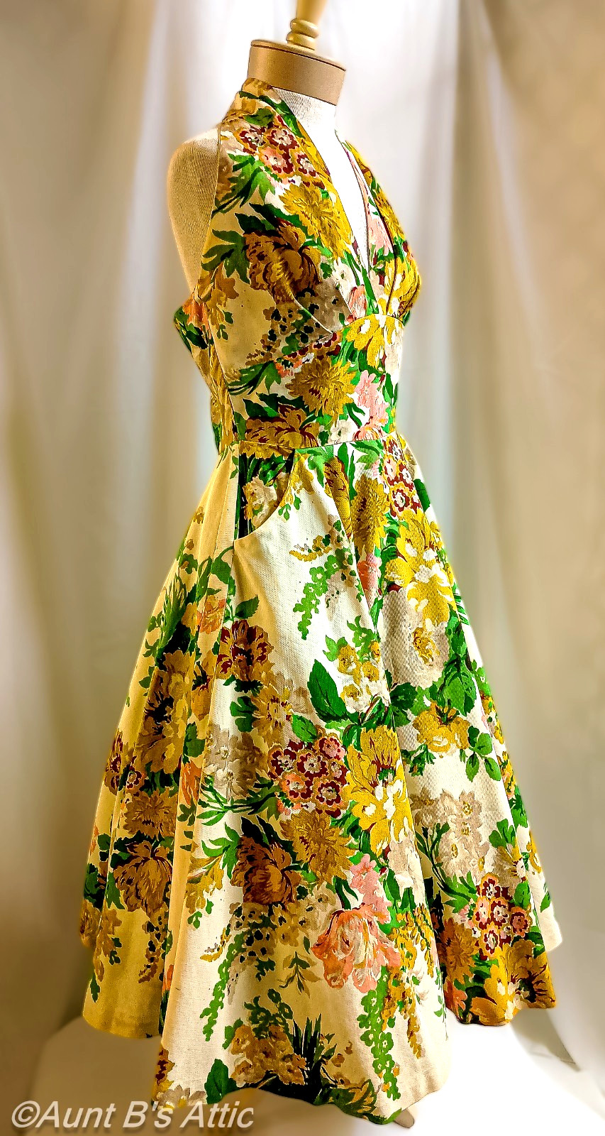 Vintage 50&rsquo;s Reina Cristina Party/Special Occasion Floral Halter Dress Medium