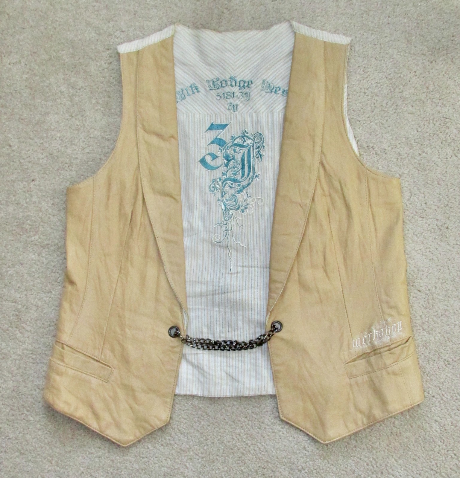 VTG Y2K Johnny Was 3 J Workshop Leather Embroidered tie back Vest M VERY RARE