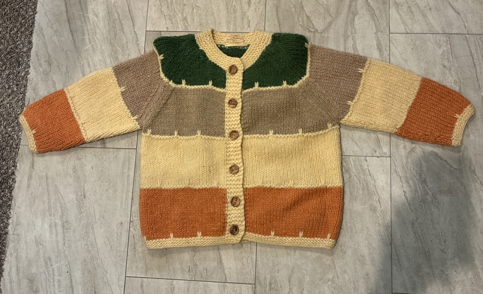 Vintage 70s Jerry Phillips Hand Knit Cardigan Sweater Grandma Core Earth Tones