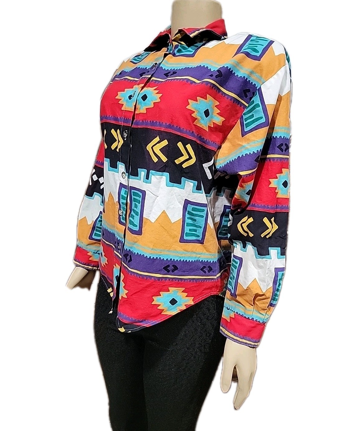 Circle T By Marilyn Lenox / Western M southwestern print Long Sleeve Shirt #R1