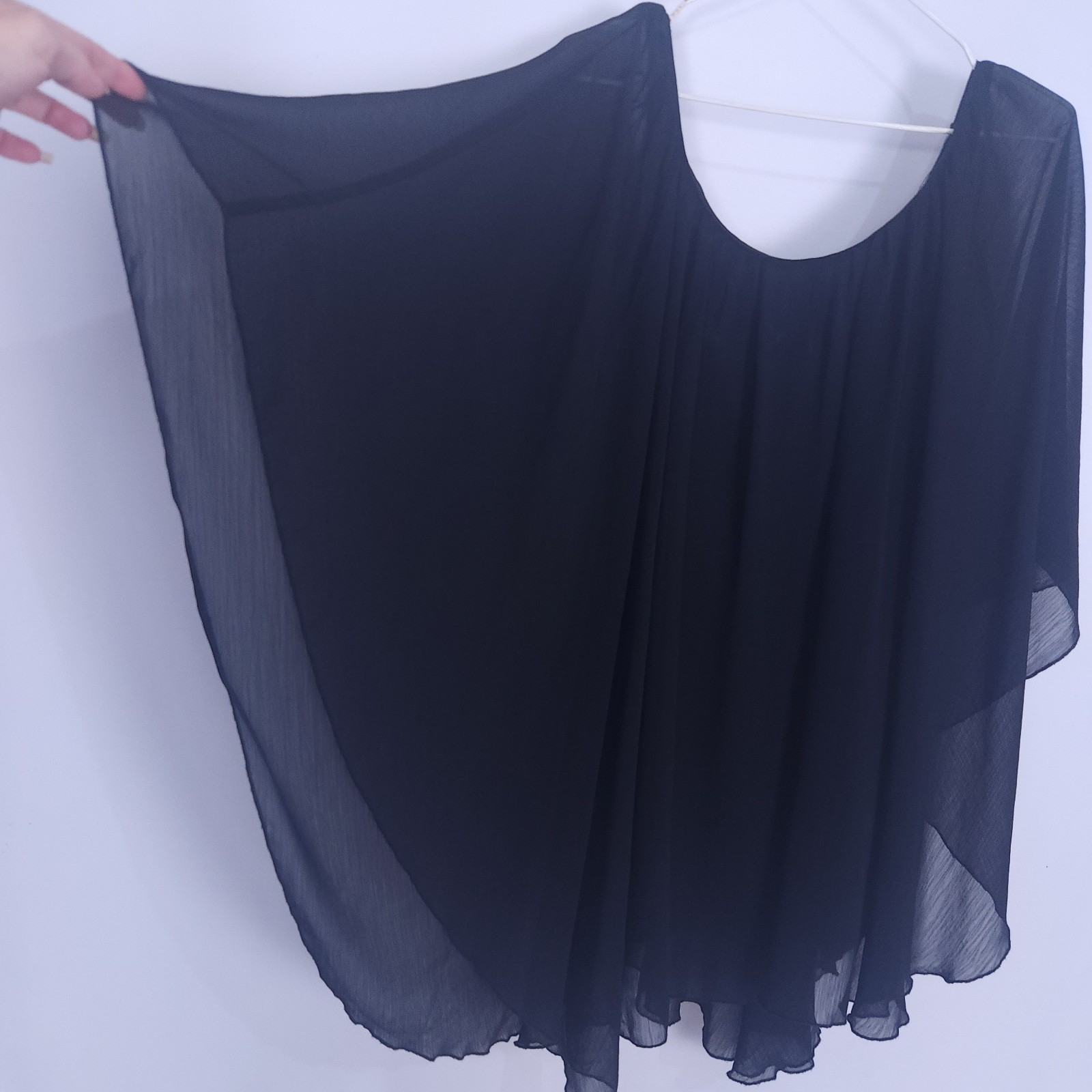 Vintage 2010s Black Chiffon Batwing Dress 8 Flowy Layered Cocktail Mini Face Off