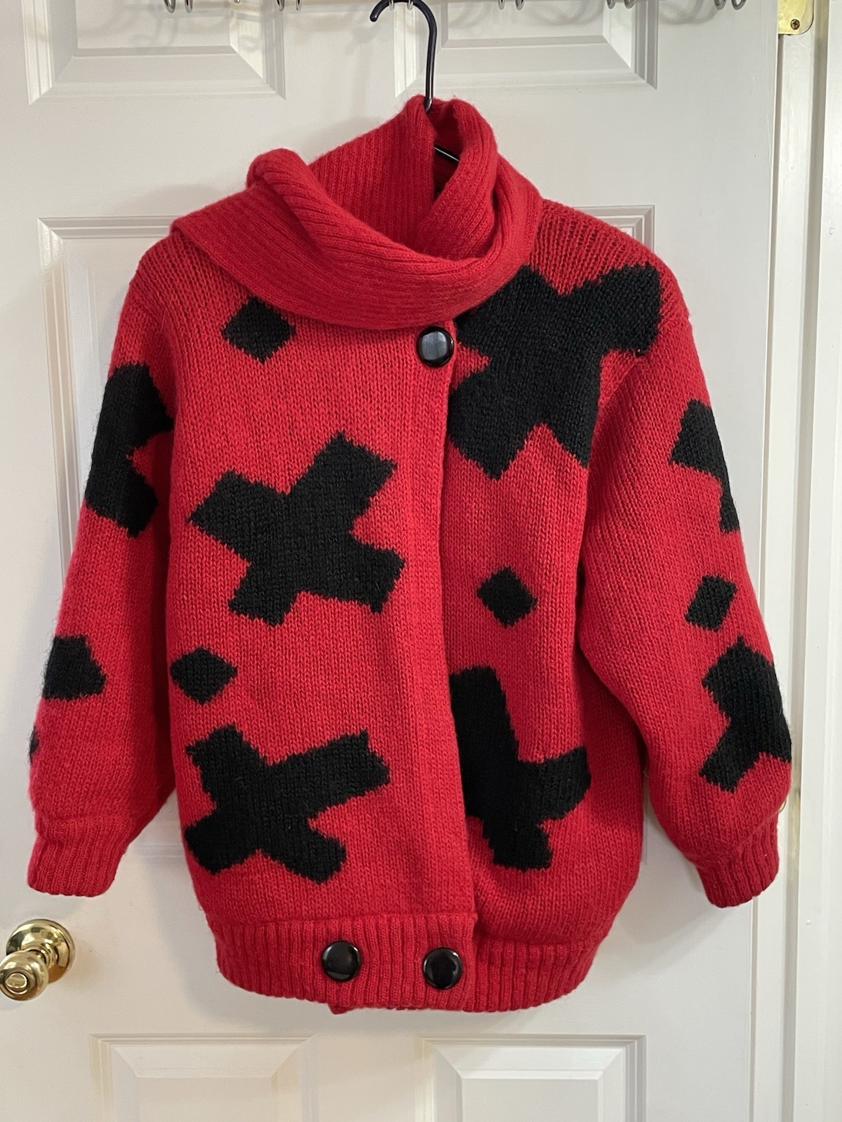 Vintage Carlisle Couture Red Black Sweater Scarf Collar 80s Avant Garde