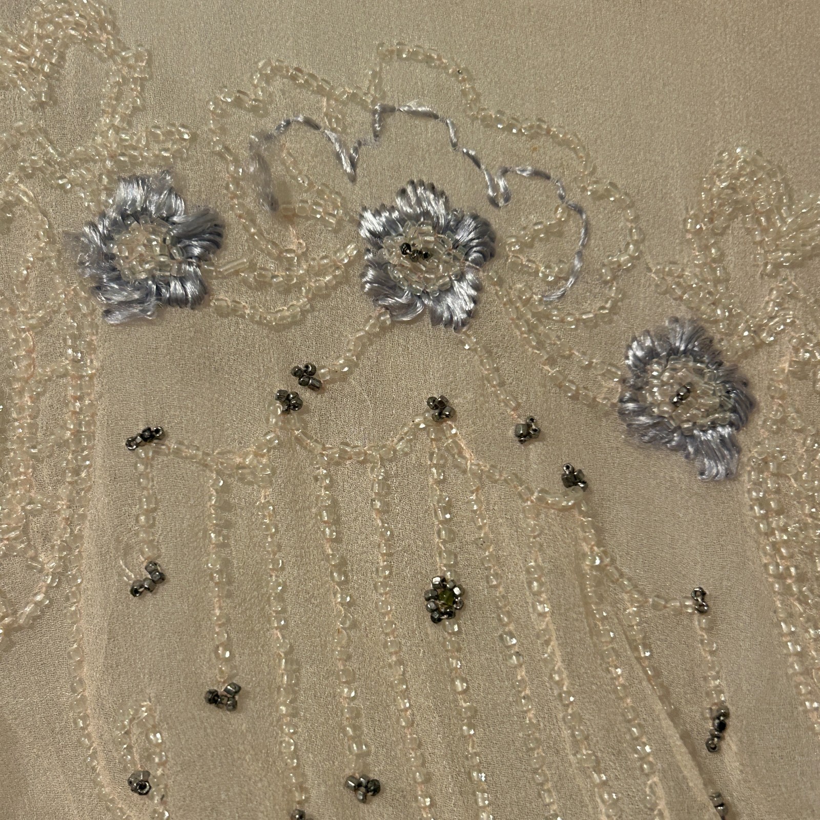 Antique 1920s Sheer Silk Chiffon Blouse Bodice Beaded Top Edwardian Bridal