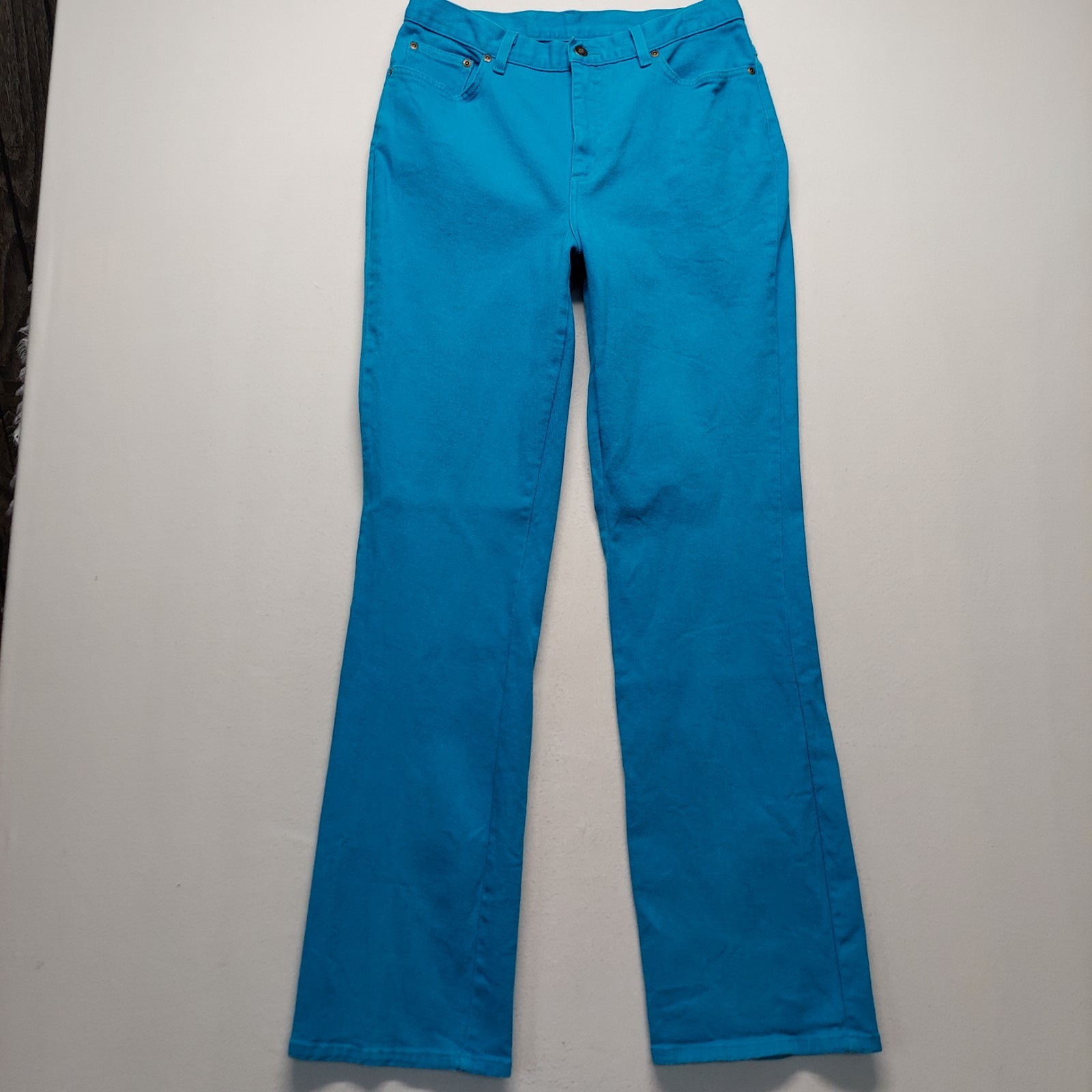VTG Newport News Jeanology Women&rsquo;s Turquoise Denim Jeans Sz 12 Made In USA Y2K