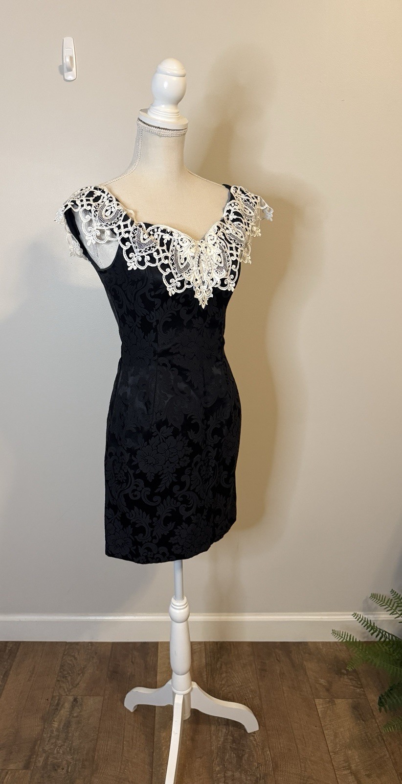 NWT Gunne Sax Dress VTG Black Short Jacquard Flower Lace Cocktail SZ 5/6