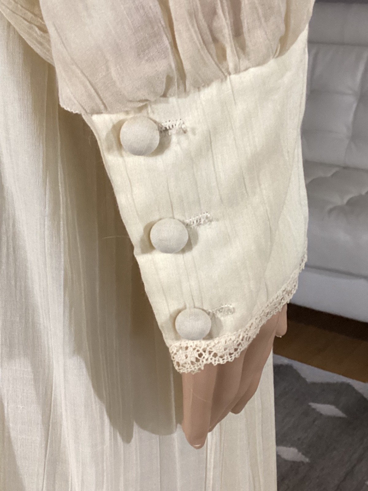 Vintage 1970&rsquo;s Creamy Ivory Gauze Boho Hippie Prairie Maxi Dress Lace Sz 12