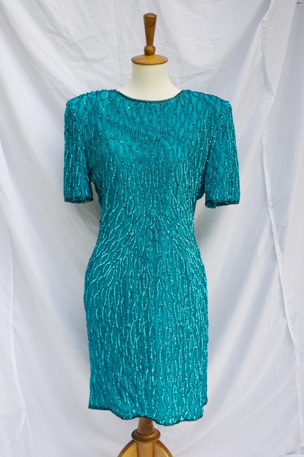 Genuine Vintage 1980s Pure Silk Sequined Knee Length Dress