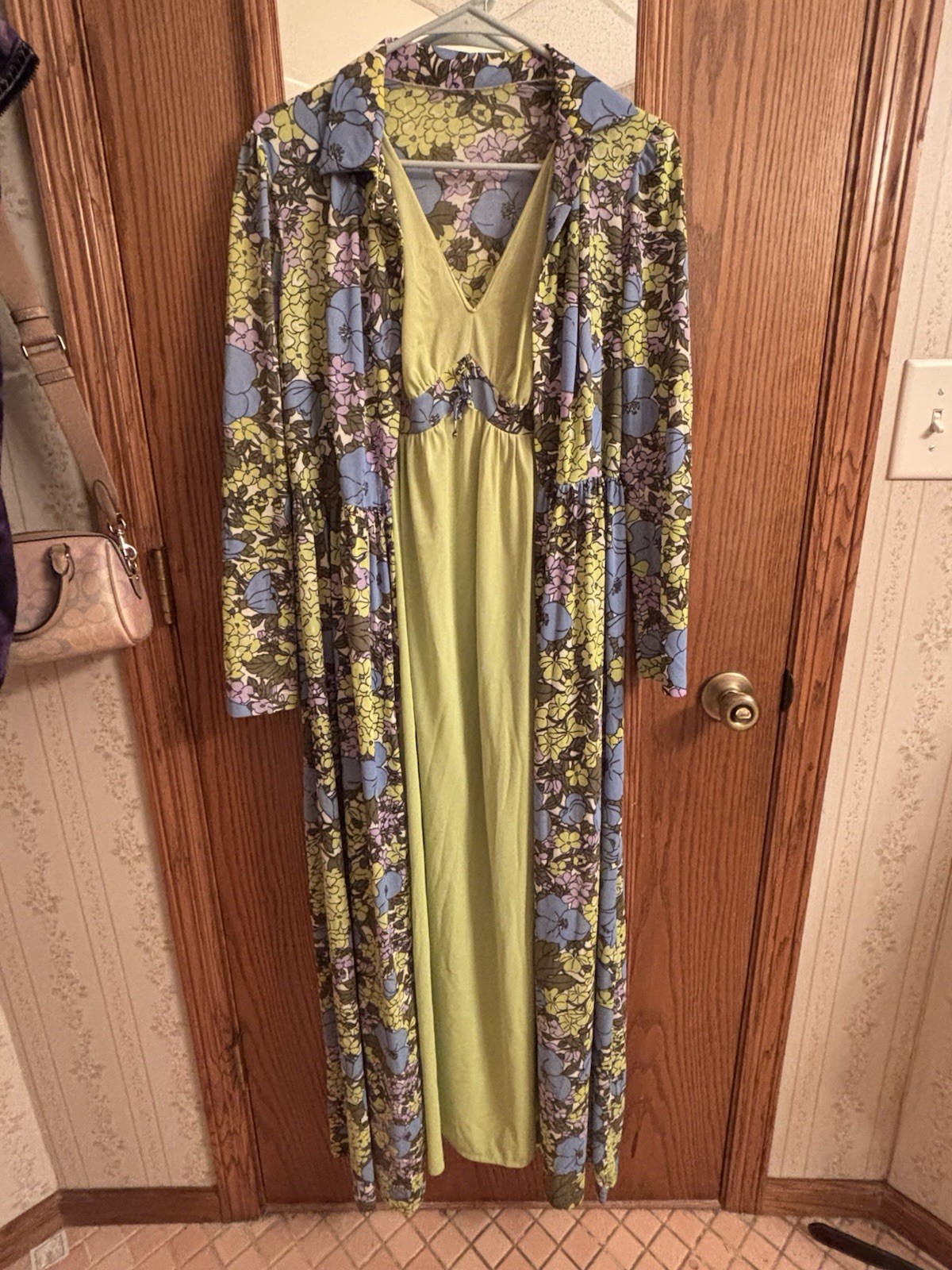 Vintage 70s Warners Retro Psychedelic Floral Dress And Robe Set Size M-L
