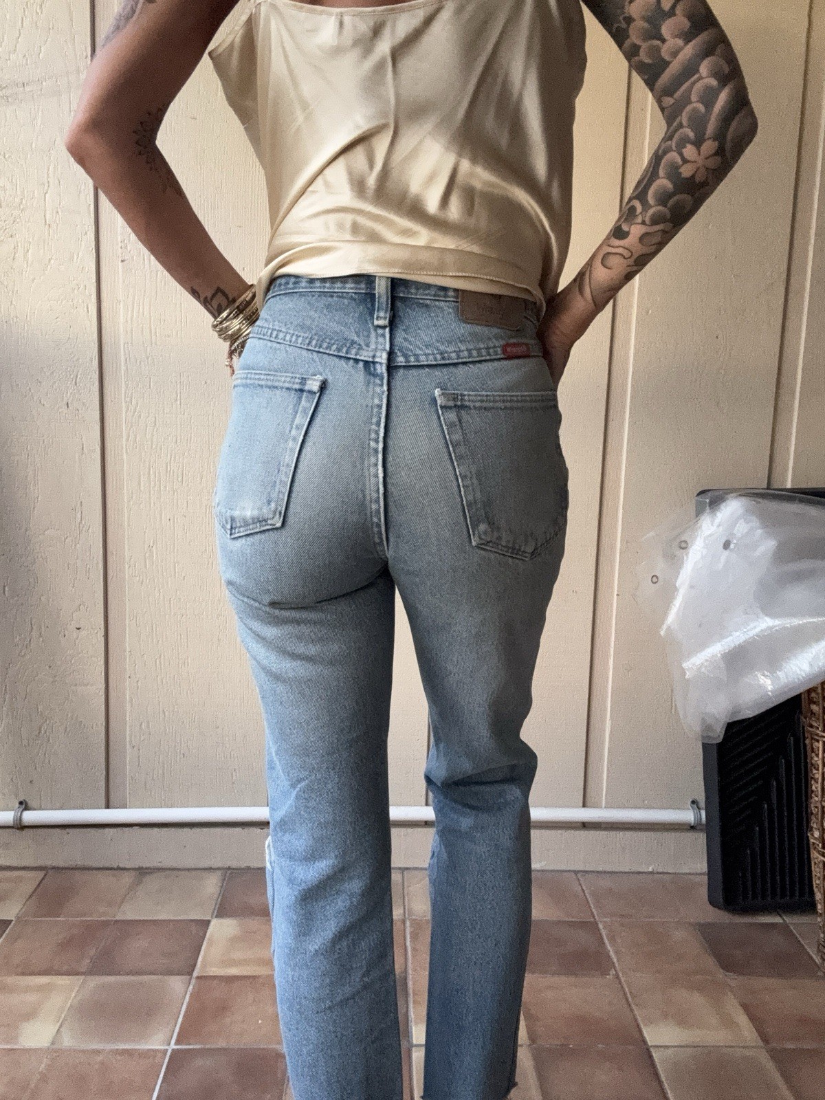 Vintage Wrangler Jeans Tapered Light Wash High Waisted 24 Fades Altered