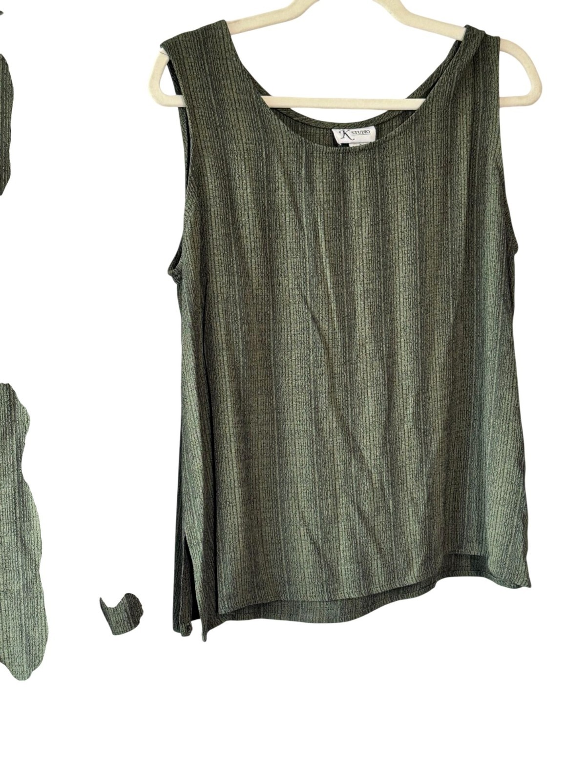 Vintage K Studio Olive Green Textured Shirt and Tank Set Size 14