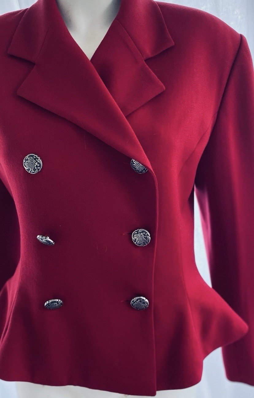 Chloe A/W 1990 Vintage Red Runway Jacket Coat Martine Sitbon Silver Buttons
