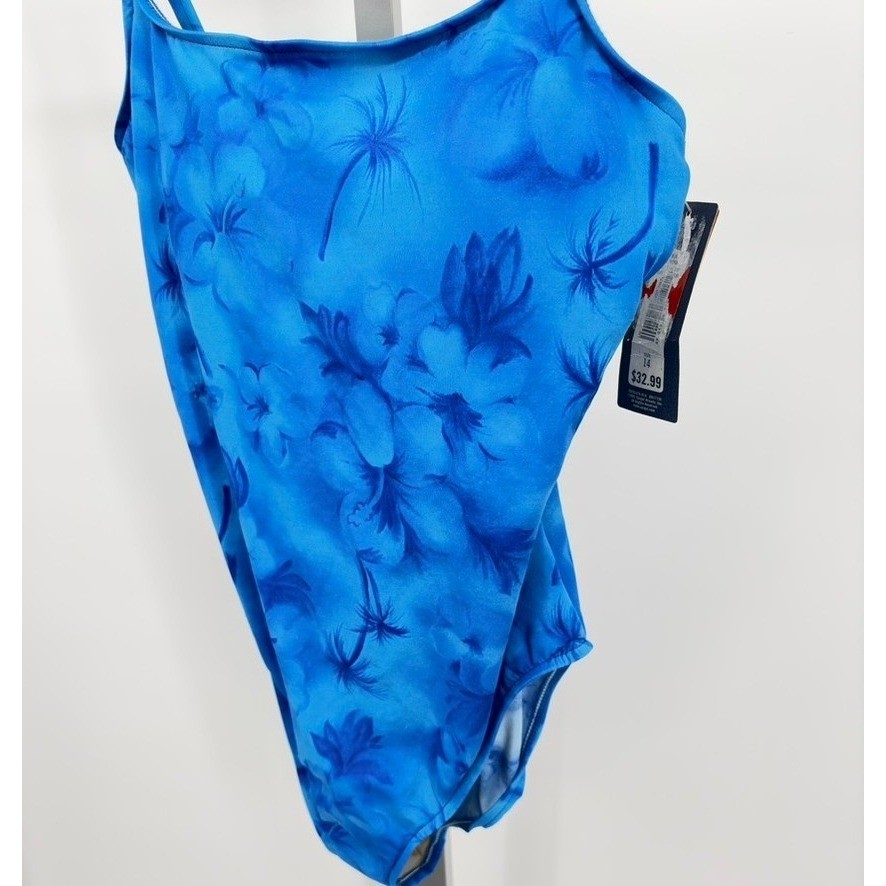 Cherokee Vintage 2002 Target One Piece Swimsuit Womens 14 Blue Floral NWT