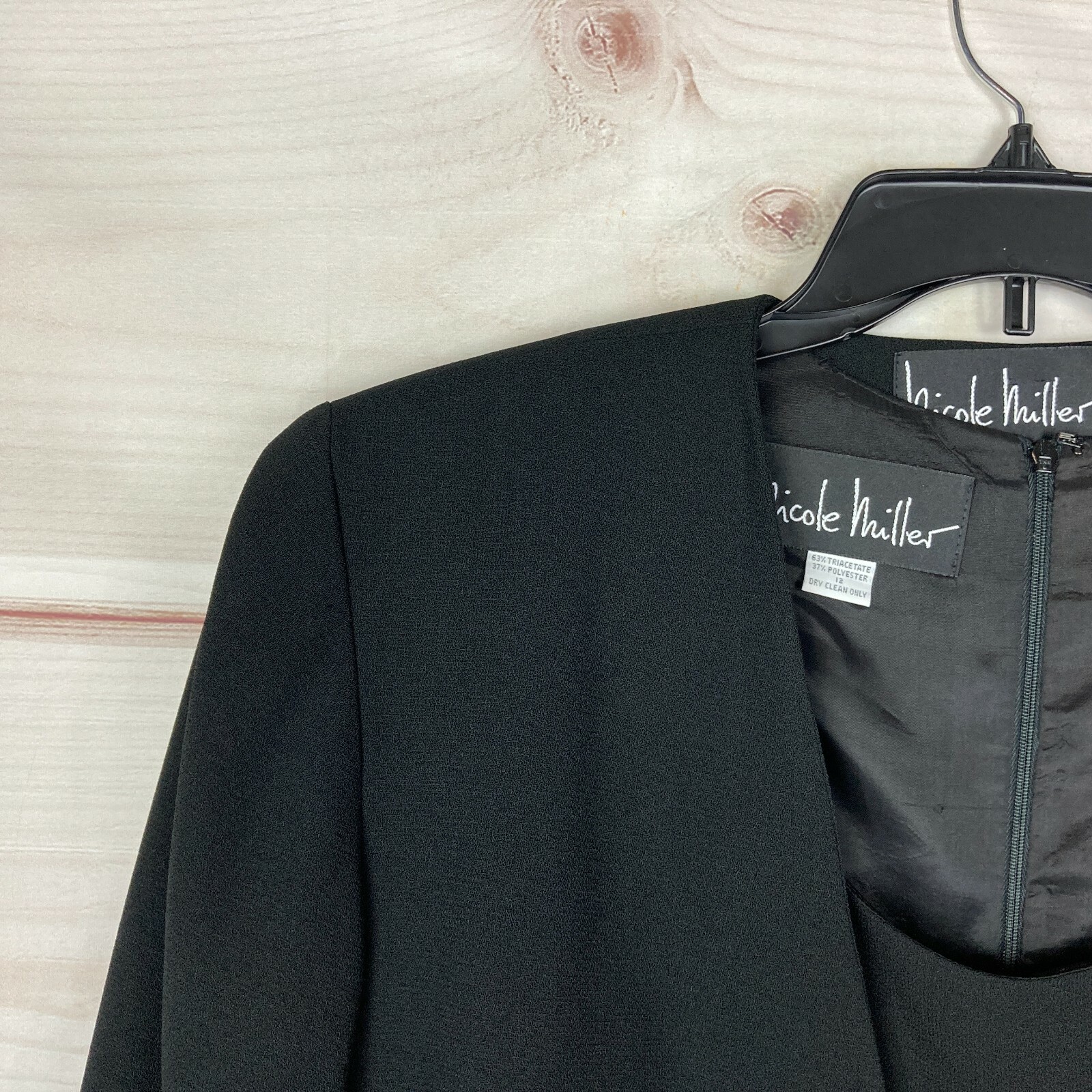 Nicole Miller Vintage Dress Jacket Set Womens 12 Black 90s Shift Solid Lined