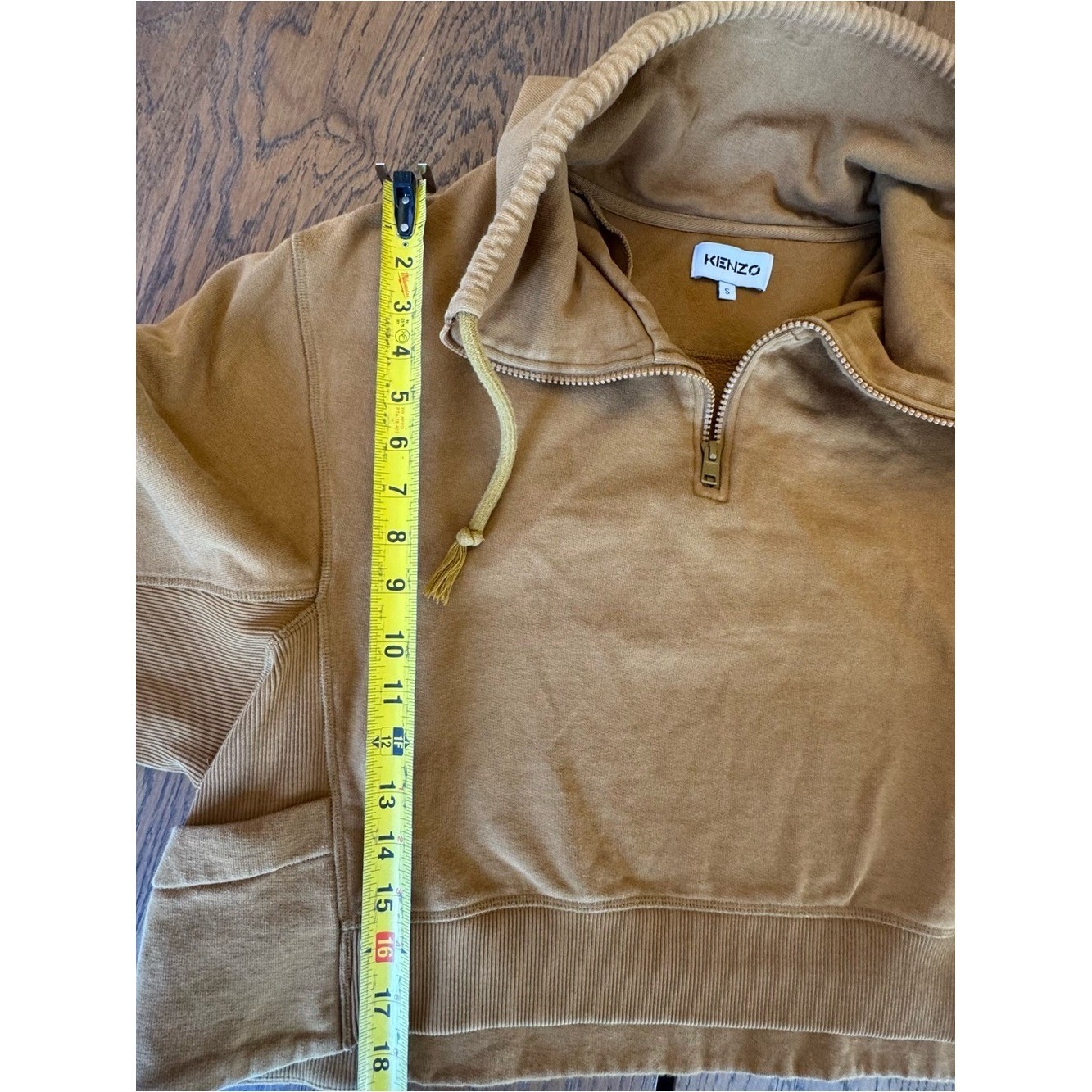 Kenzo Camel Mustard Cropped Funnel-Neck Sweatshirt Quarter Zip Vintage Rare S