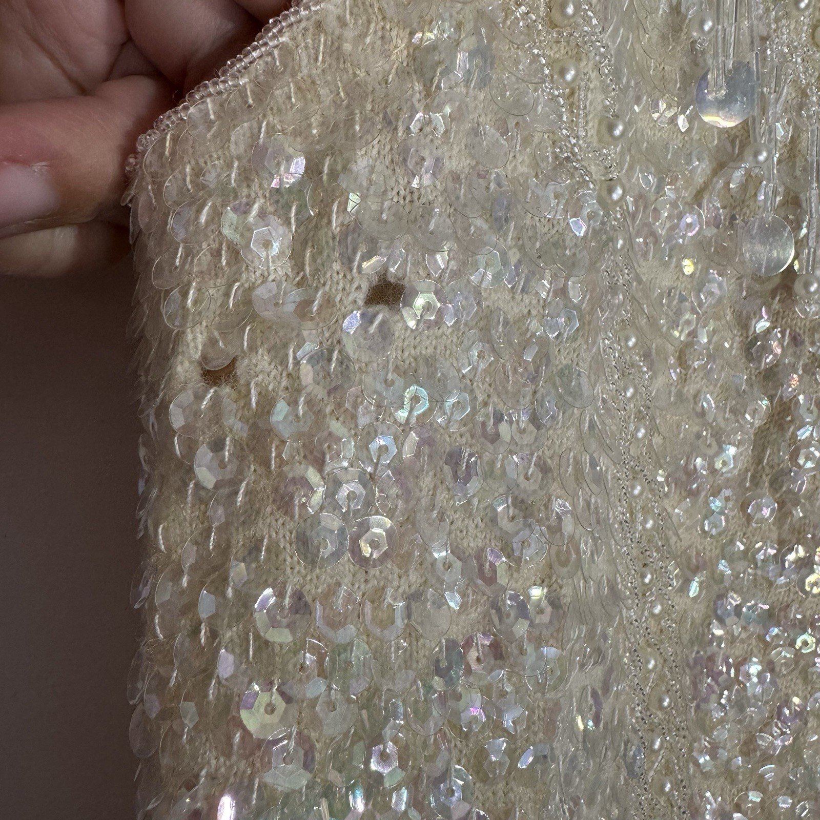 Vintage Alexander’s Beaded Sequin Top Wool Shell Made in Hong Kong Sz L
