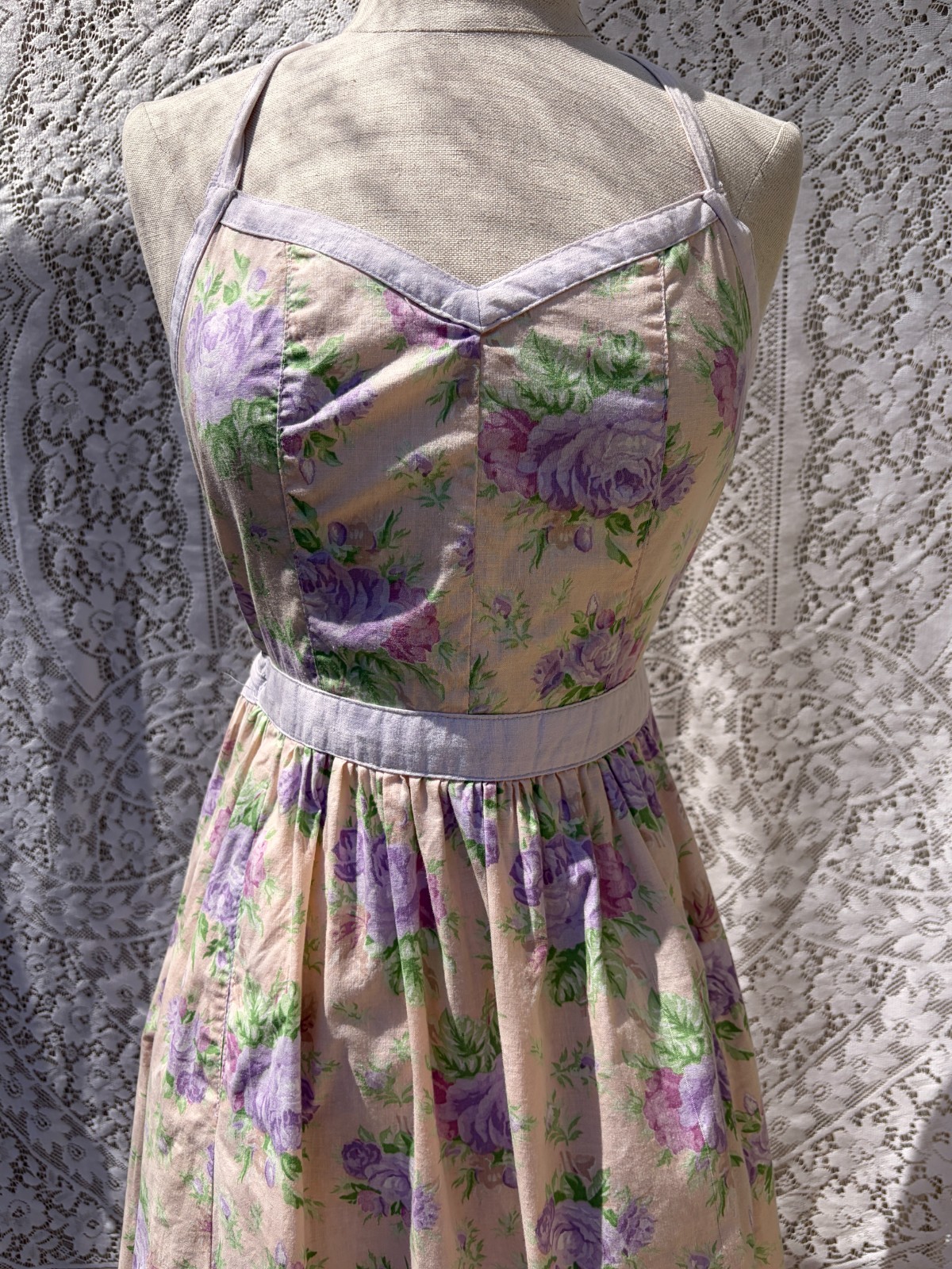 Vintage Floral Cottagecore dress Pink Lavender Rose XS/S FoxyLady San Francisco