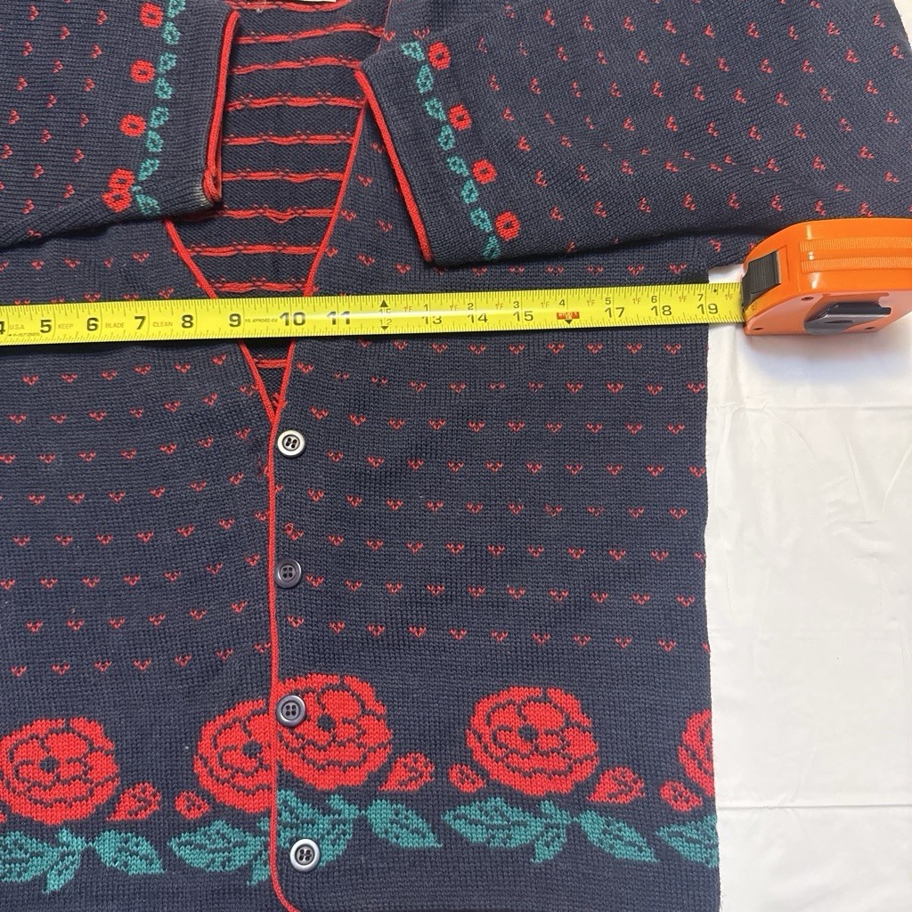 Pendleton 100% Virgin Wool Knit Cardigan Sweater Navy Red Green Floral S