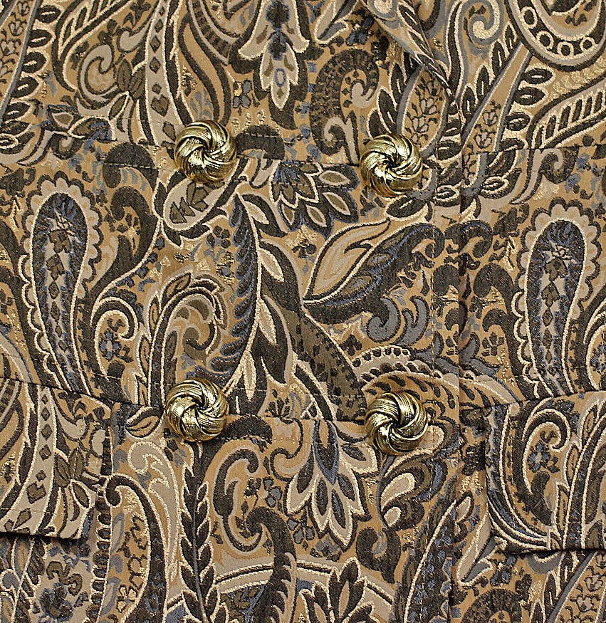 Vintage Express Design Studio Satin Brocade Jacket Blazer Gold Gray Paisley XS 0