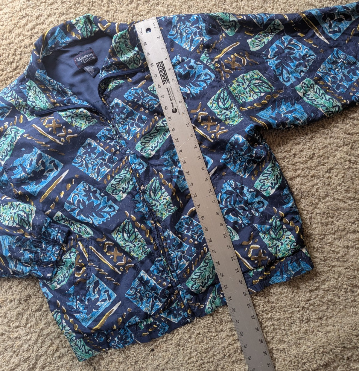 Whitney Blaire washable silk jacket blue brown teal floral vintage 80s 90s