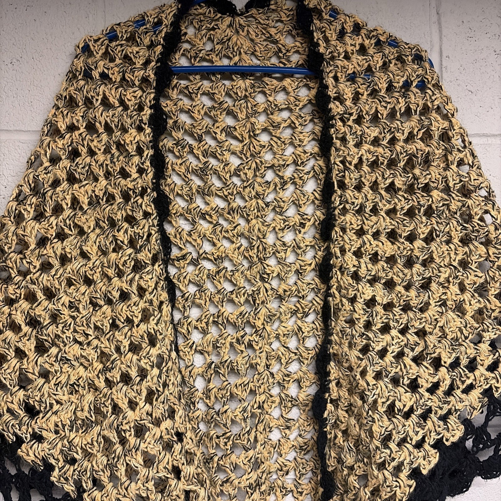 Vintage 1970 Handmade Knit Shaw, Boho/Hippie, Yellow And Black