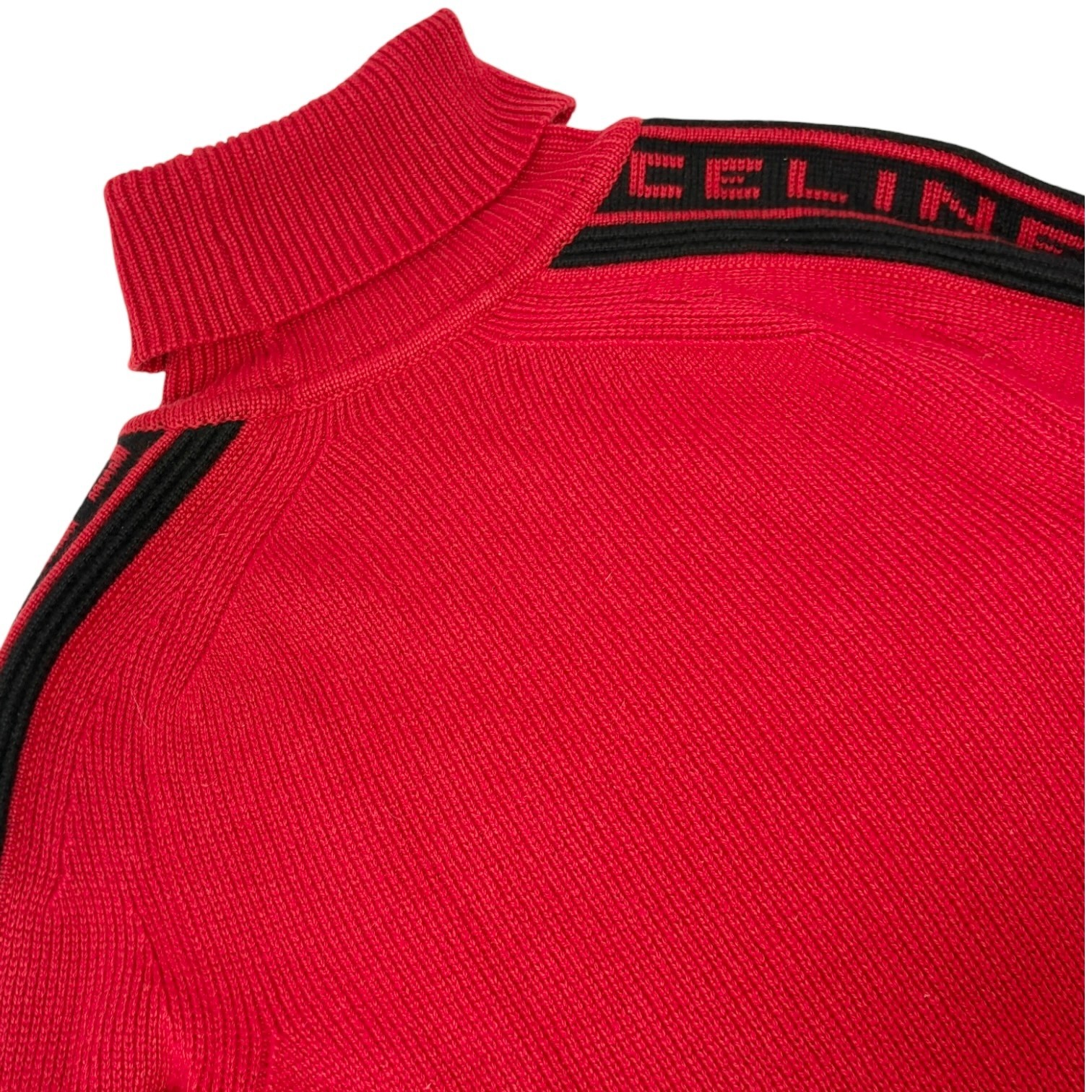 CELINE Vintage Logo Turtleneck Cashmere Knit Sweater Top #S Red 902216